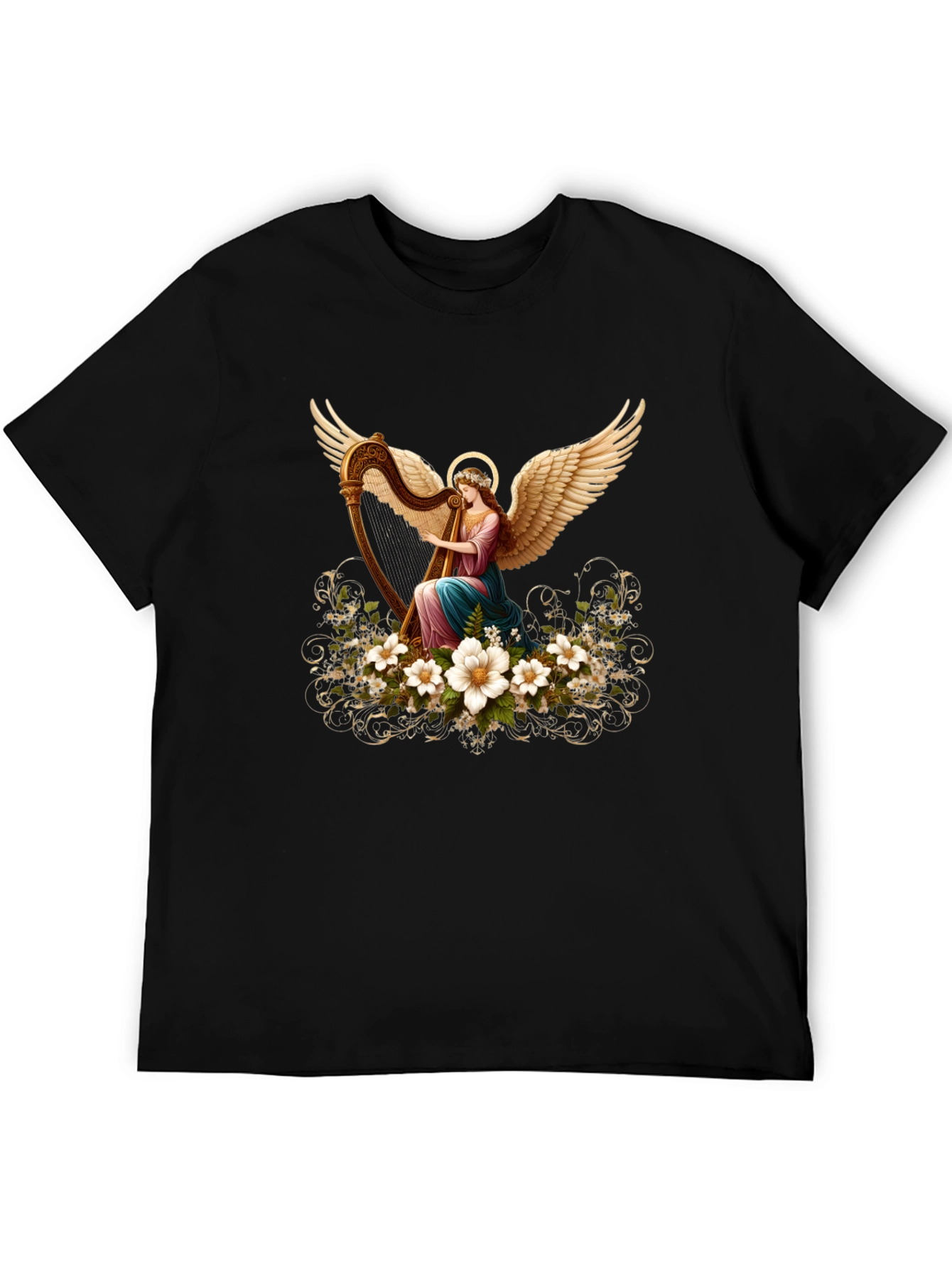 Angel Harpist T-Shirt - Elegant Spiritual Design