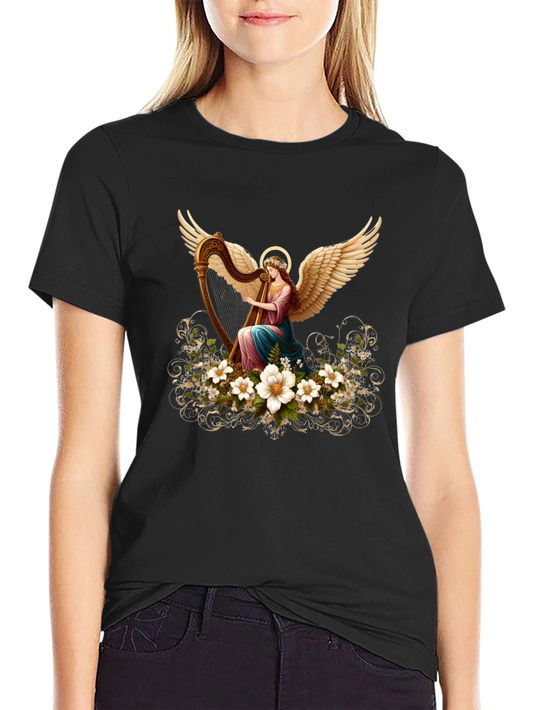 Angel Harpist T-Shirt - Elegant Spiritual Design