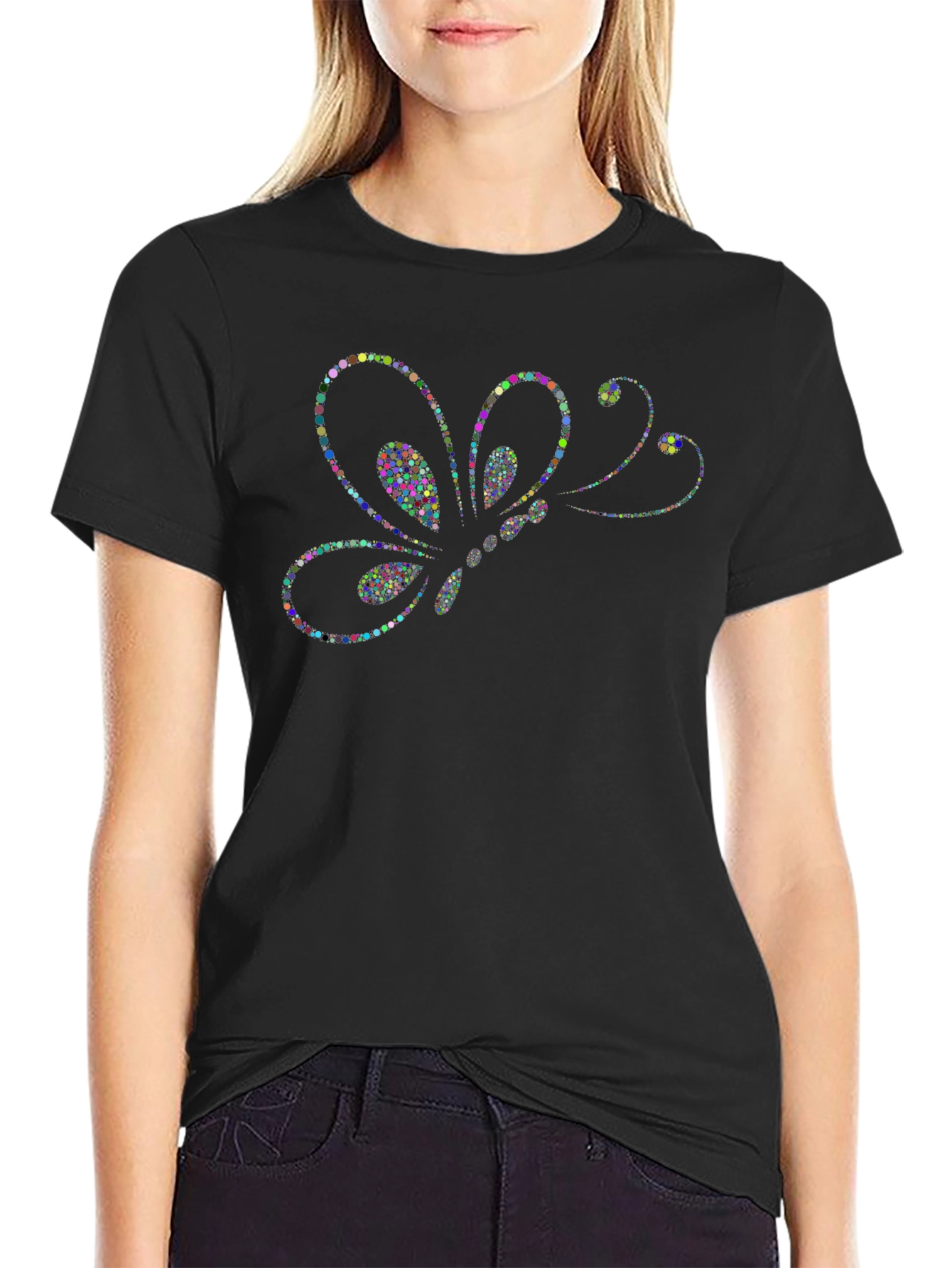 Butterfly Dot Art Black T-Shirt