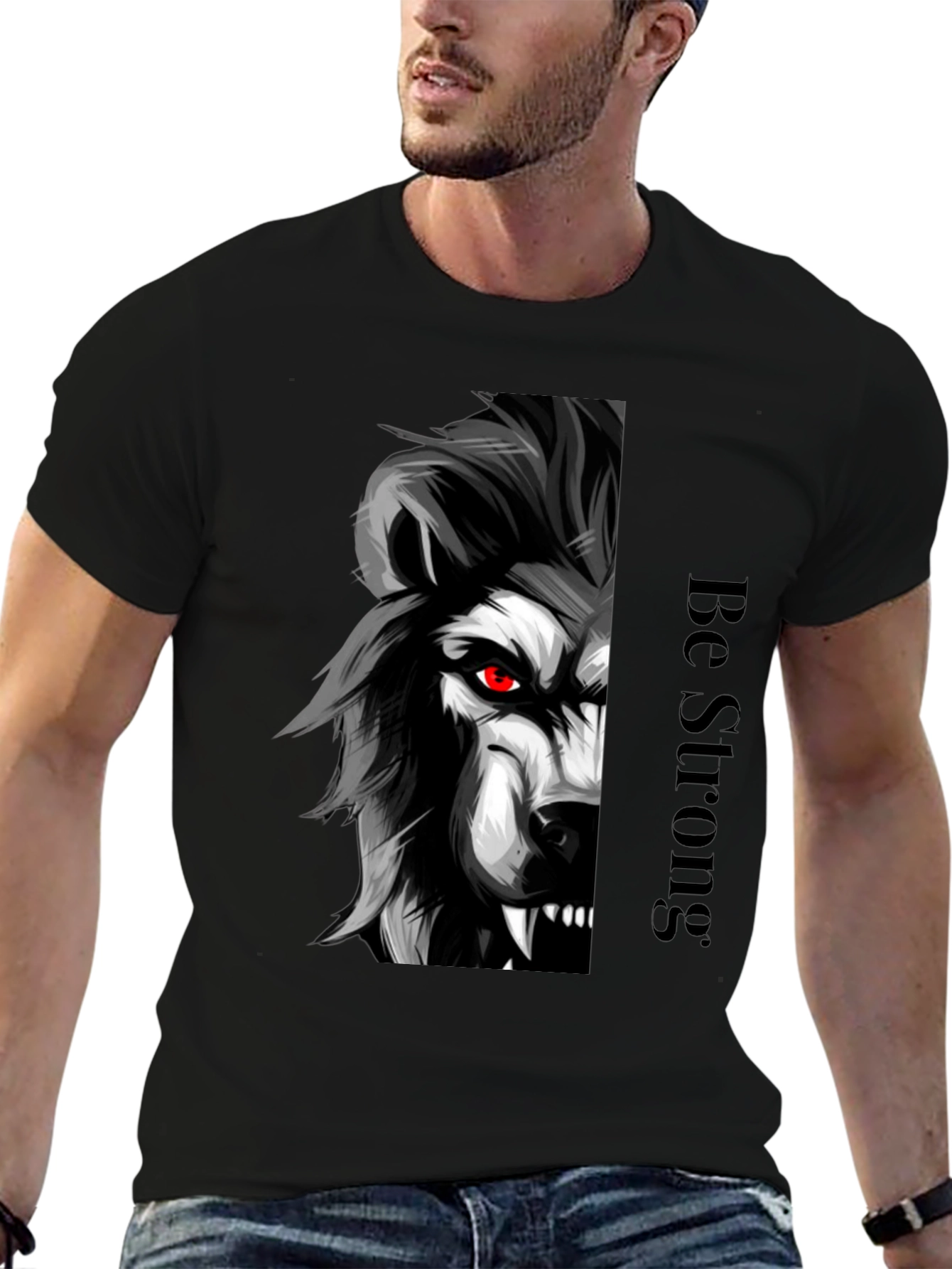 Be Strong Wolf Graphic Tee - Black