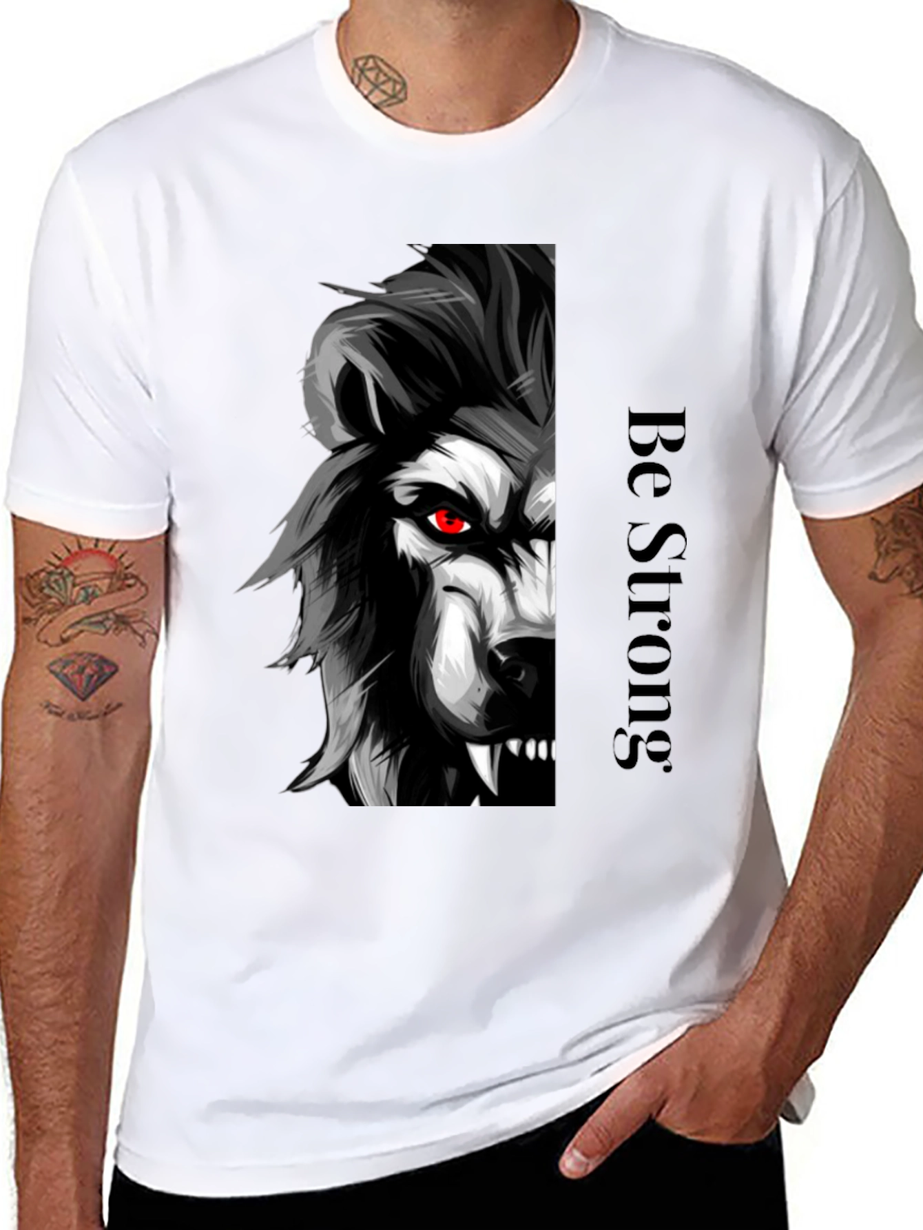 Be Strong Wolf Graphic Tee - Black