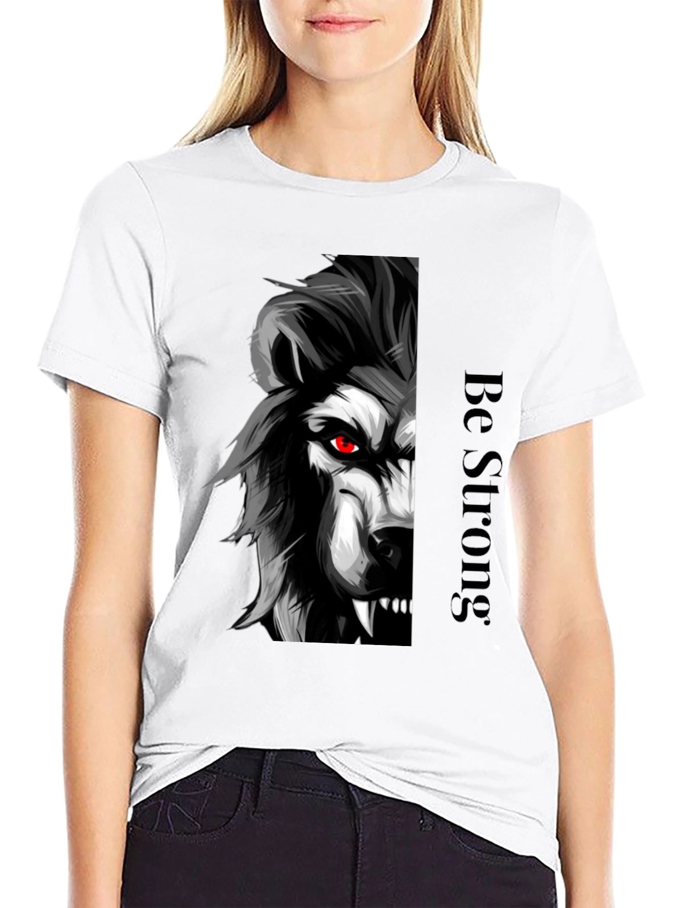 Be Strong Wolf Graphic Tee - Black