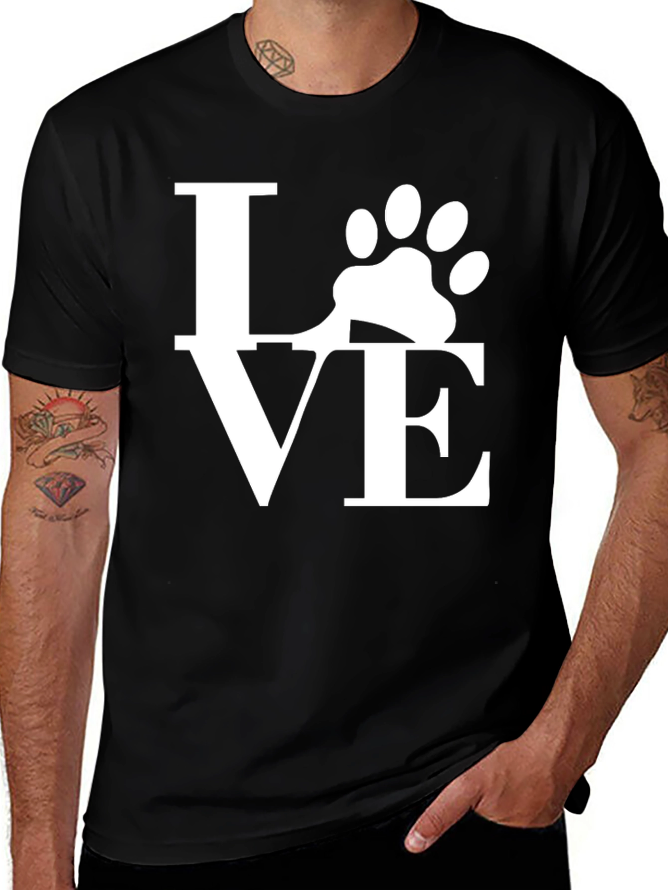 Love Paw Print Graphic T-Shirt - Black