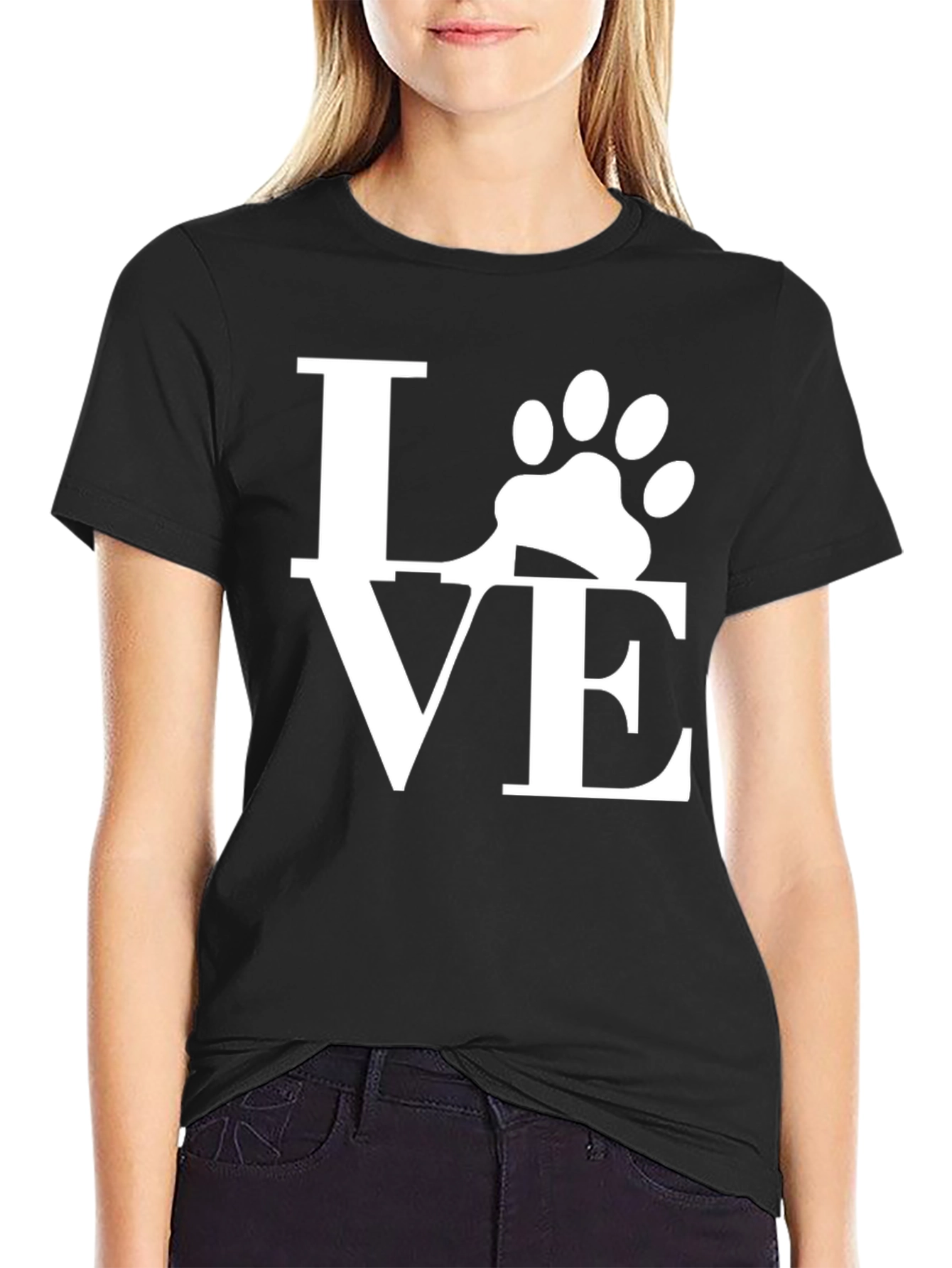 Love Paw Print Graphic T-Shirt - Black