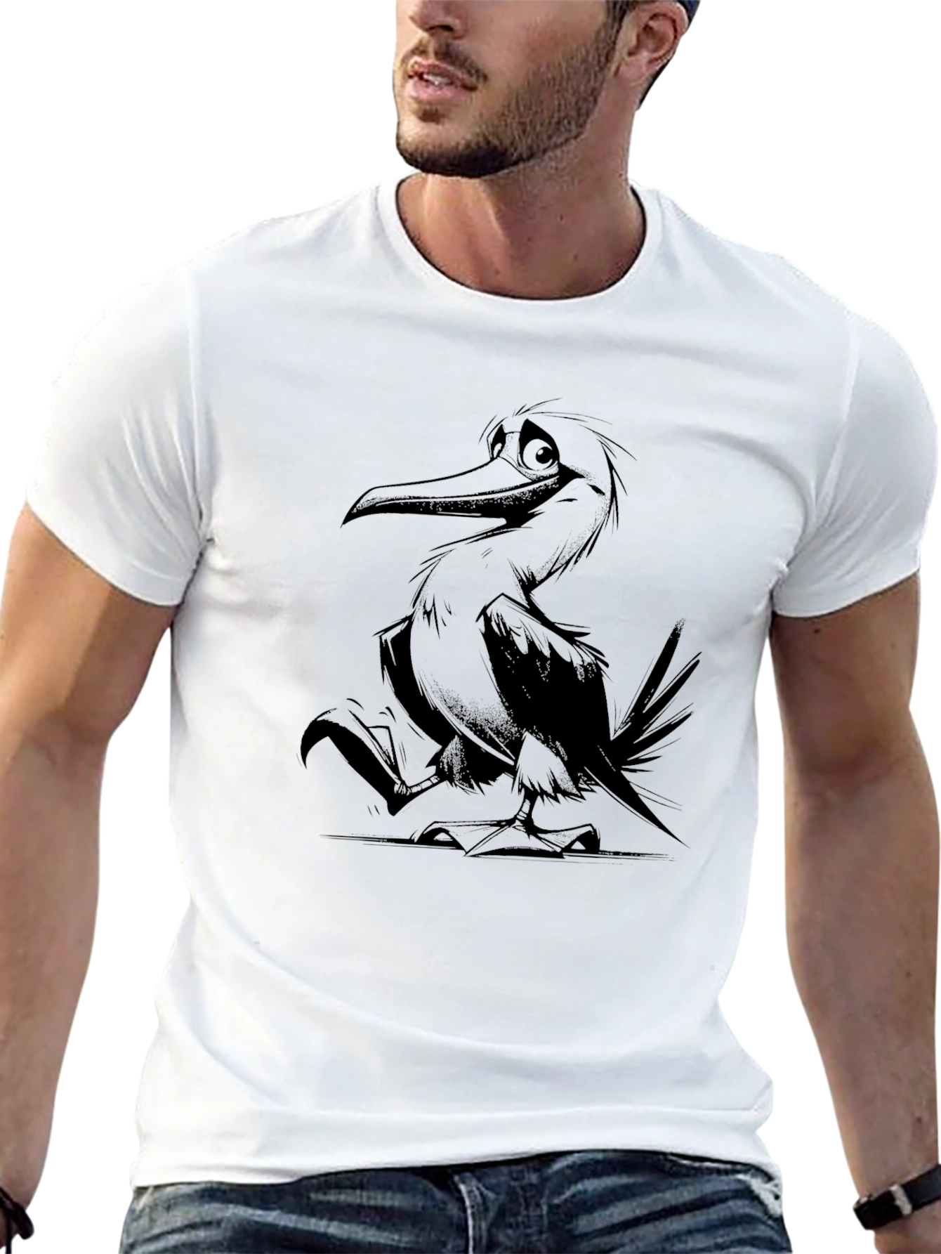 Cartoon Bird Graphic Tee - Unisex Black T-Shirt