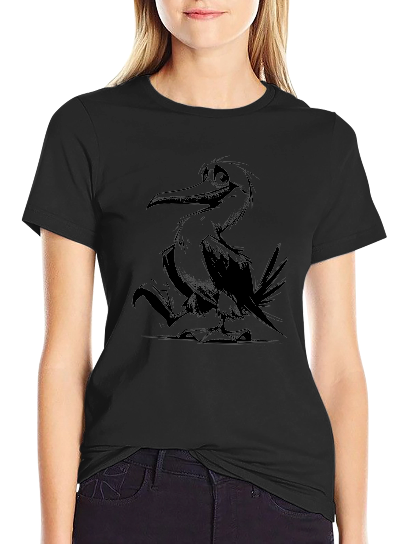 Cartoon Bird Graphic Tee - Unisex Black T-Shirt