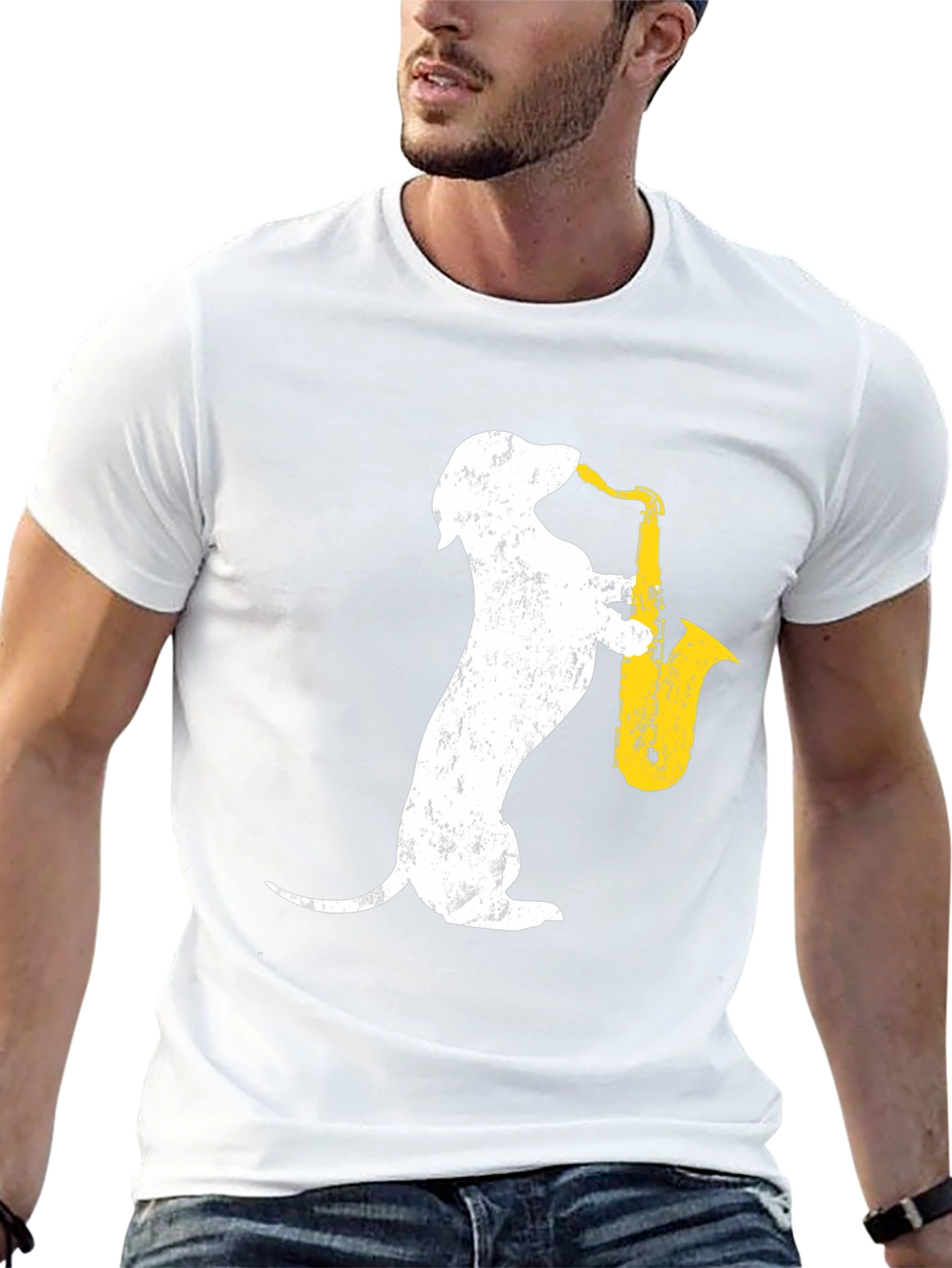 Dachshund Saxophone T-Shirt - Cool Dog Music Tee