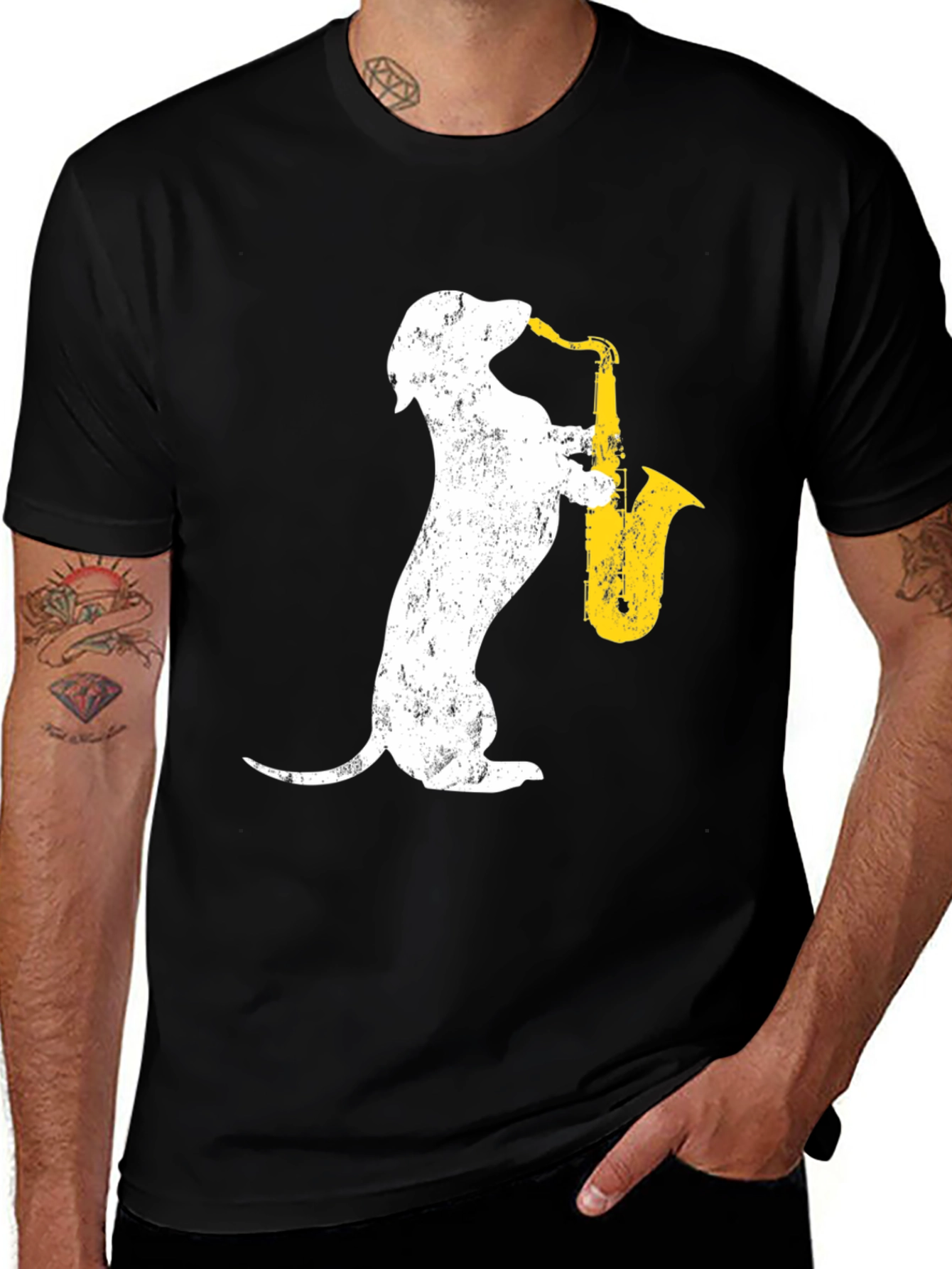 Dachshund Saxophone T-Shirt - Cool Dog Music Tee