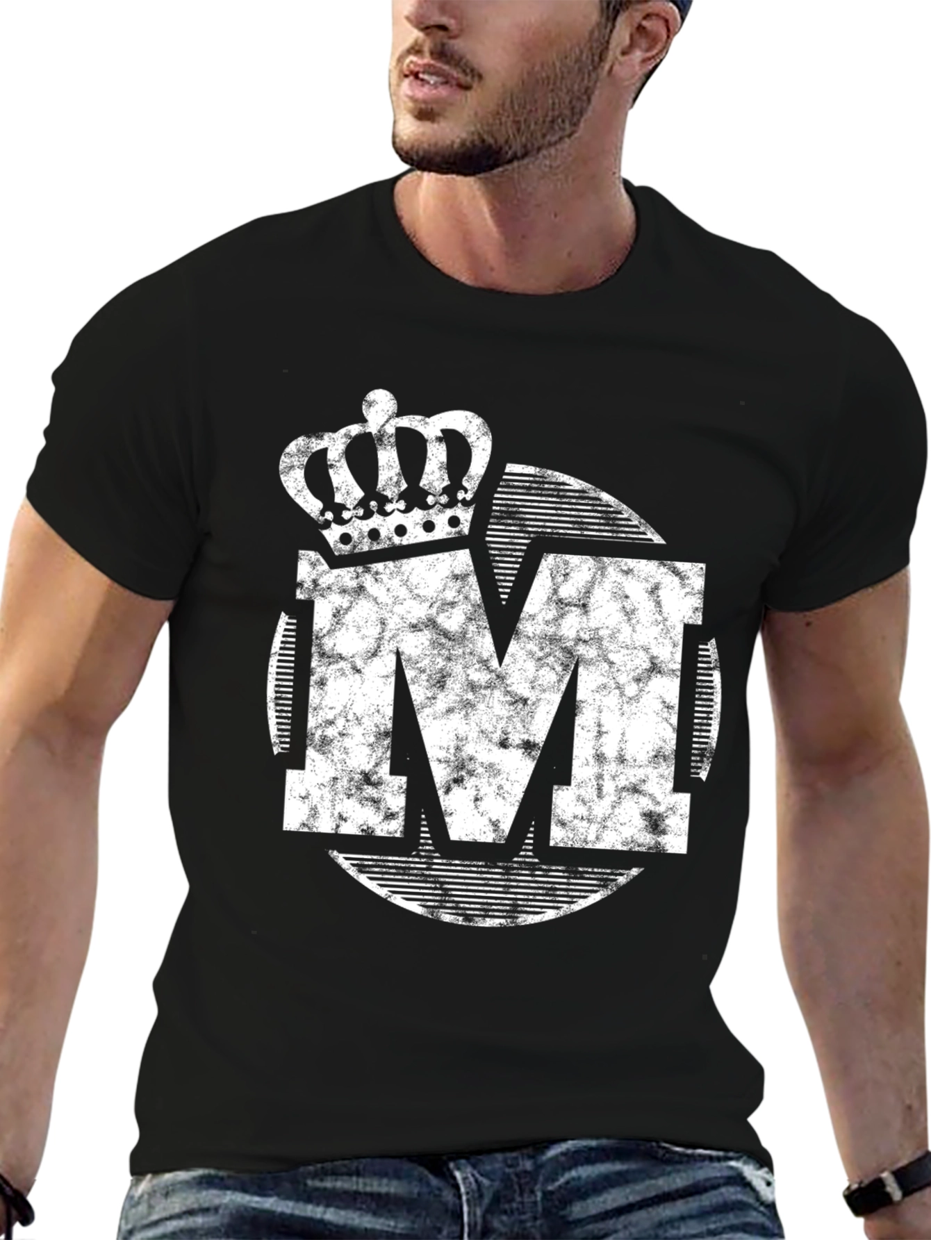 Crown Initial M Graphic Print Black T-Shirt