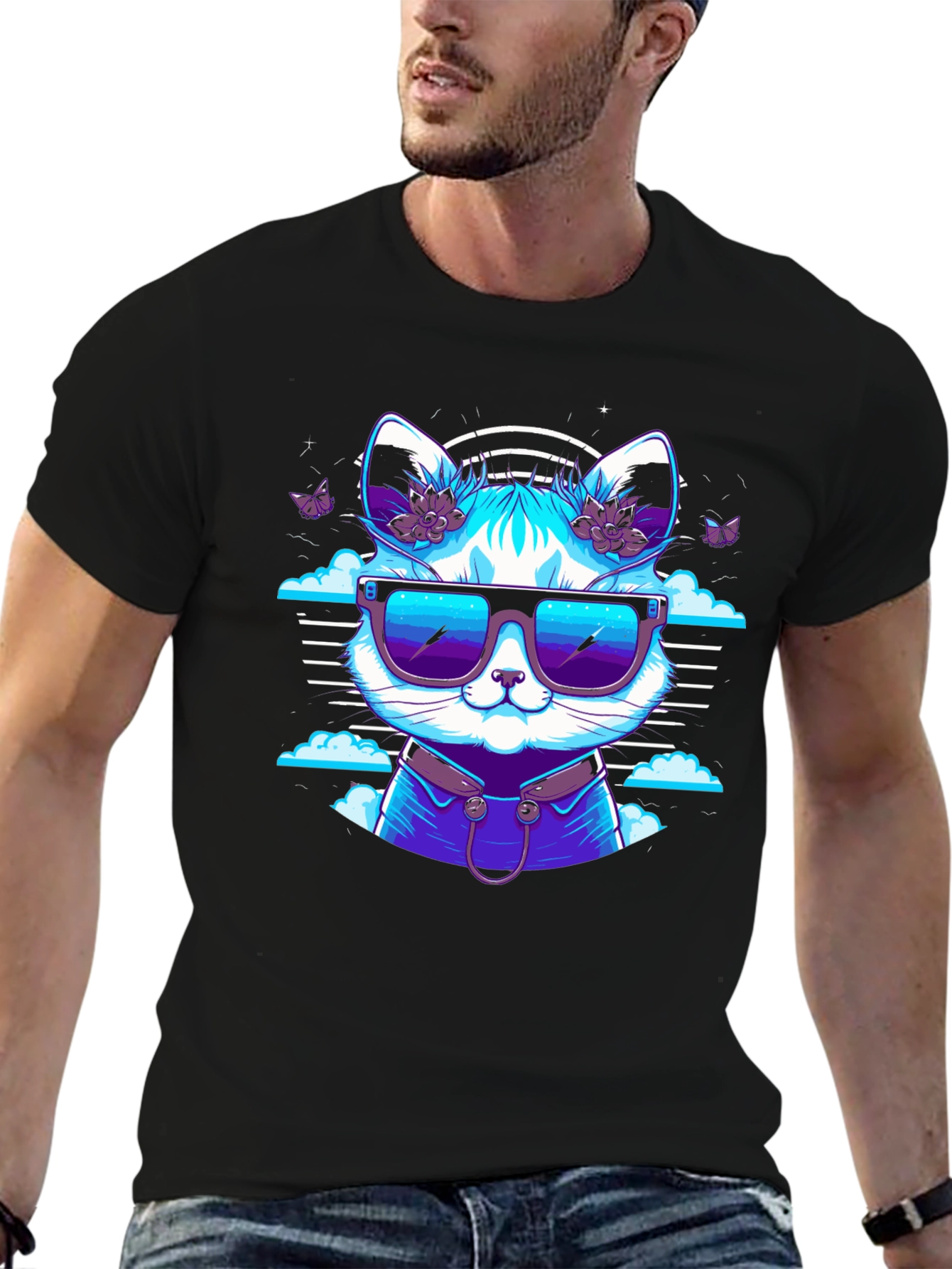 Cool Cat Graphic Tee - Black