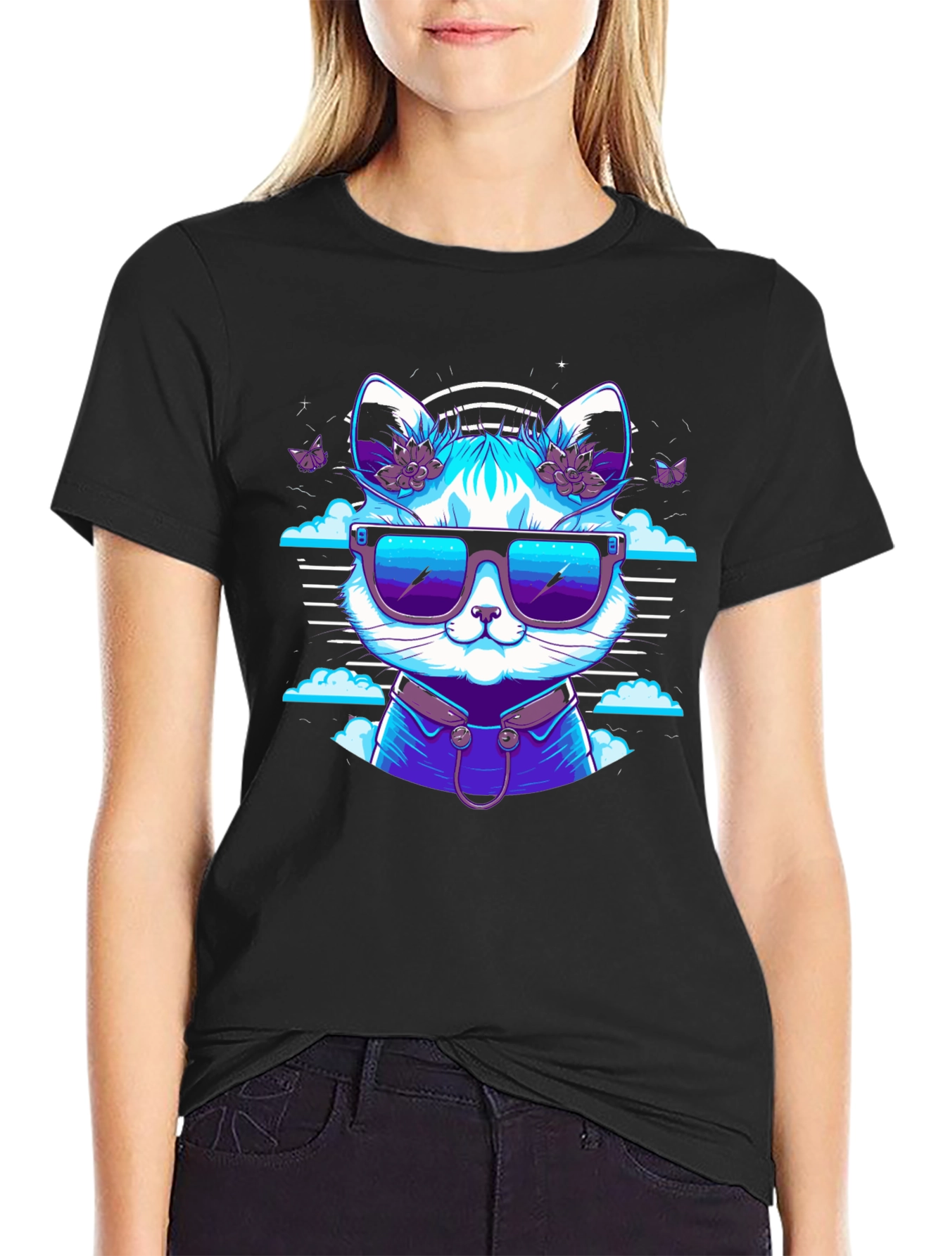Cool Cat Graphic Tee - Black
