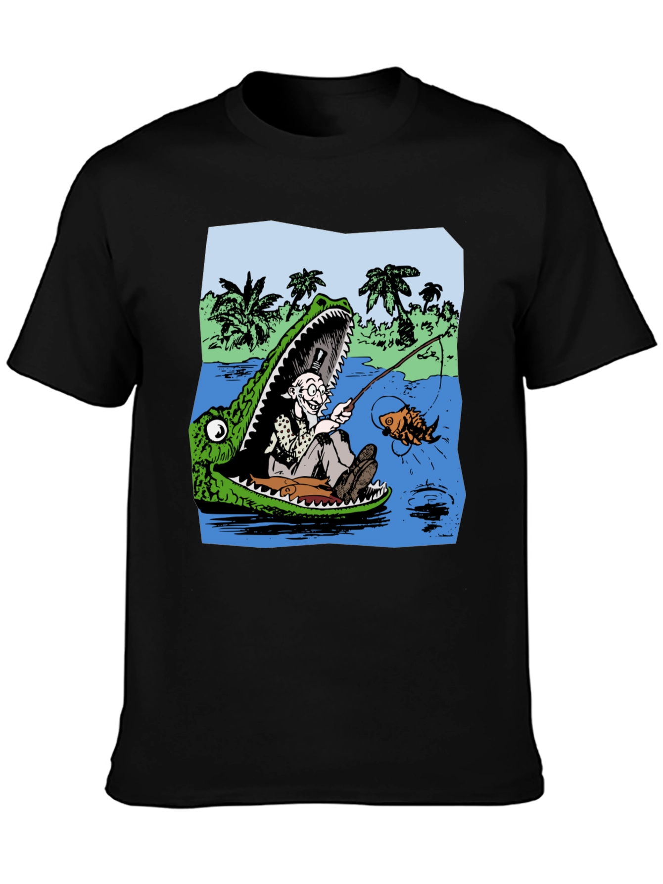 Gator Fishing T-Shirt - Unique Cartoon Graphic Tee
