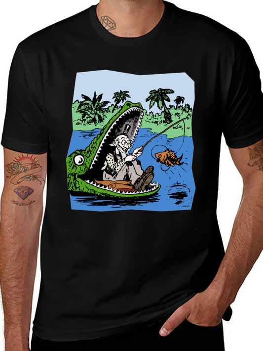 Gator Fishing T-Shirt - Unique Cartoon Graphic Tee