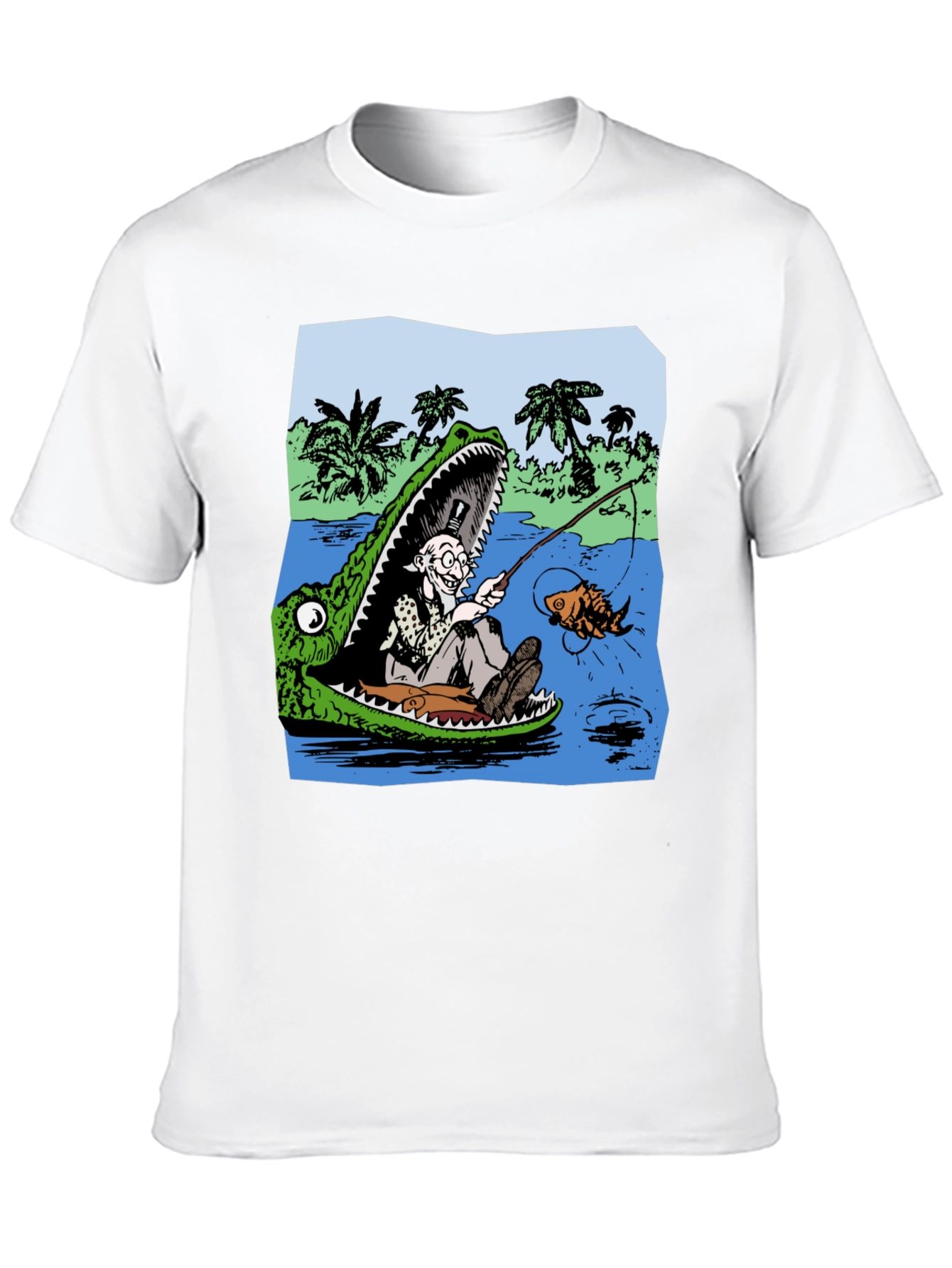 Gator Fishing T-Shirt - Unique Cartoon Graphic Tee
