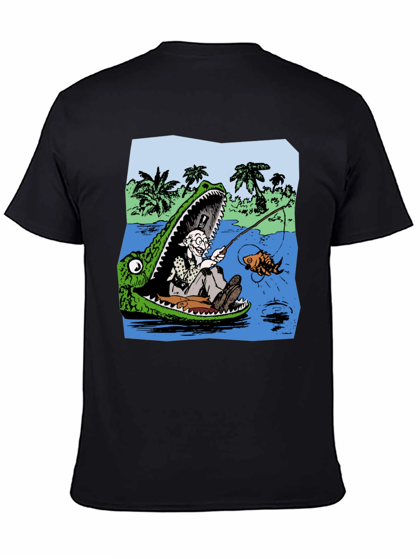 Gator Fishing T-Shirt - Unique Cartoon Graphic Tee