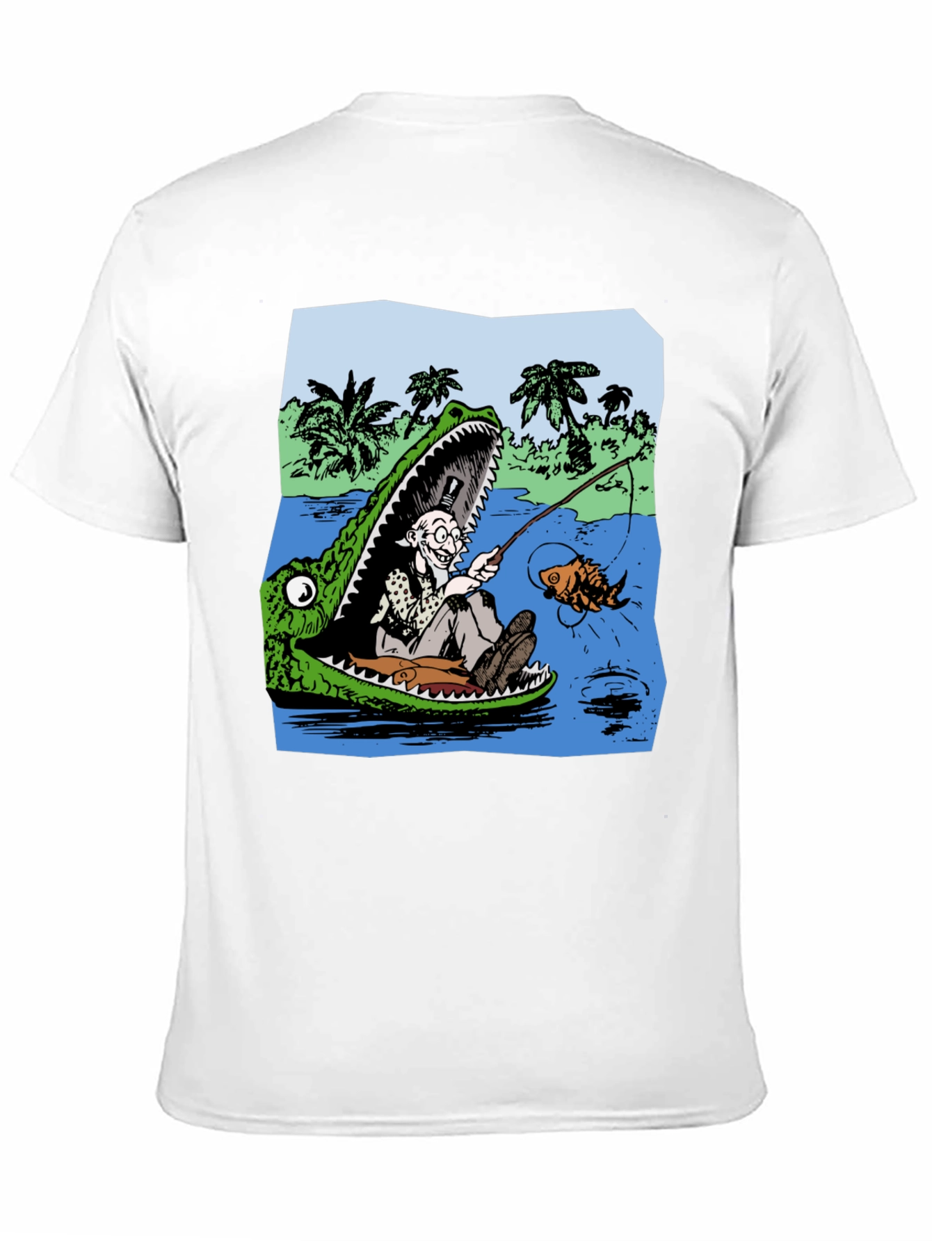 Gator Fishing T-Shirt - Unique Cartoon Graphic Tee