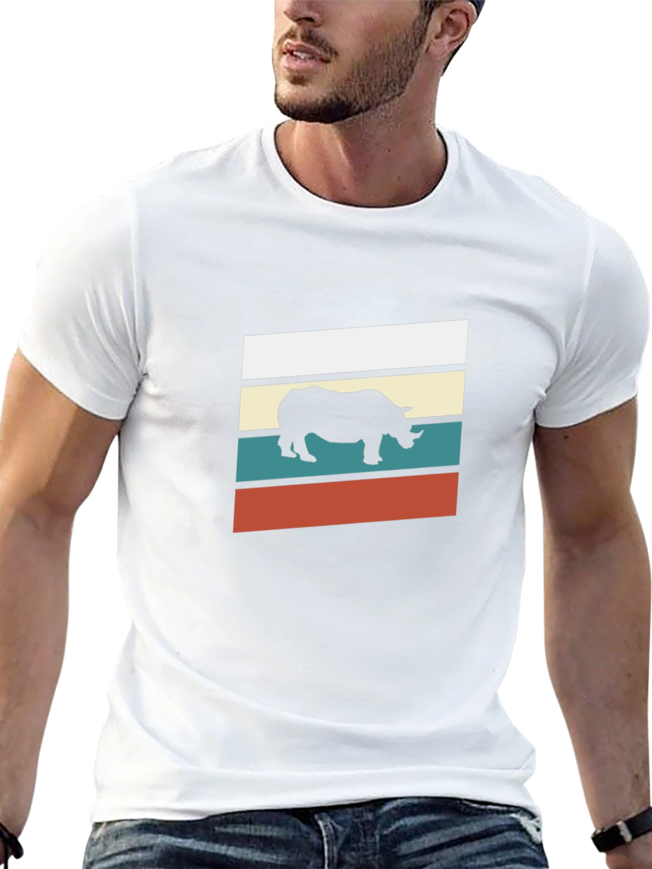 Retro Rhino Graphic Tee - Stylish Mens Black T-Shirt