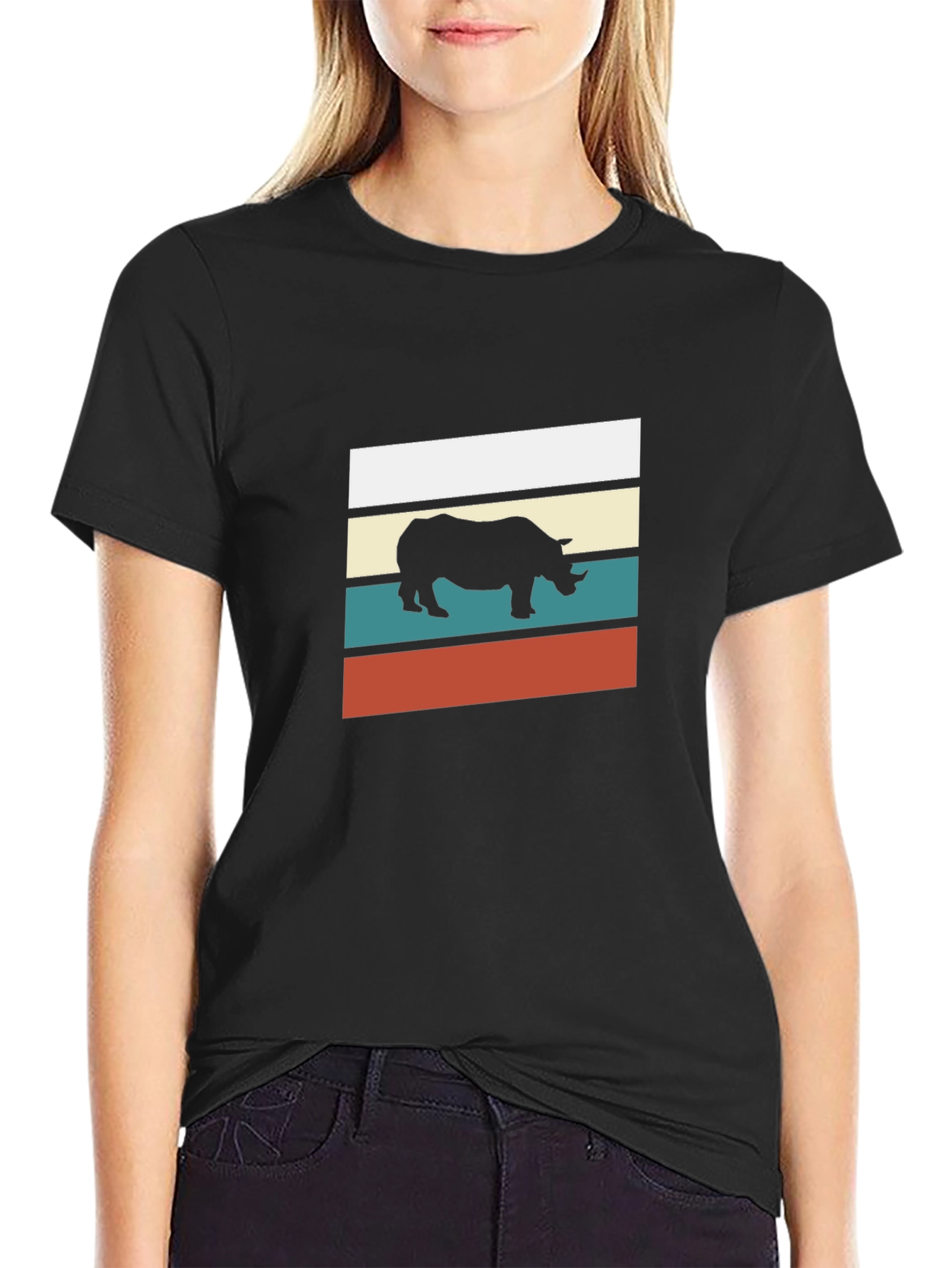 Retro Rhino Graphic Tee - Stylish Mens Black T-Shirt