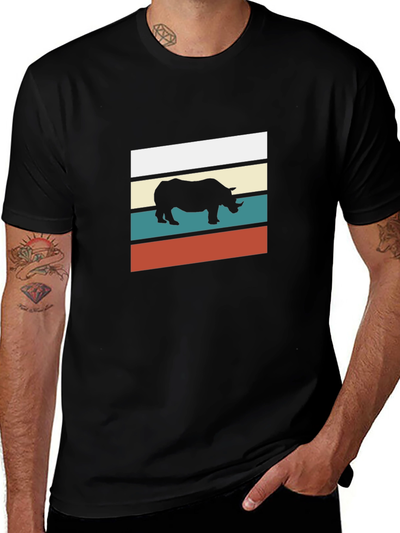Retro Rhino Graphic Tee - Stylish Mens Black T-Shirt