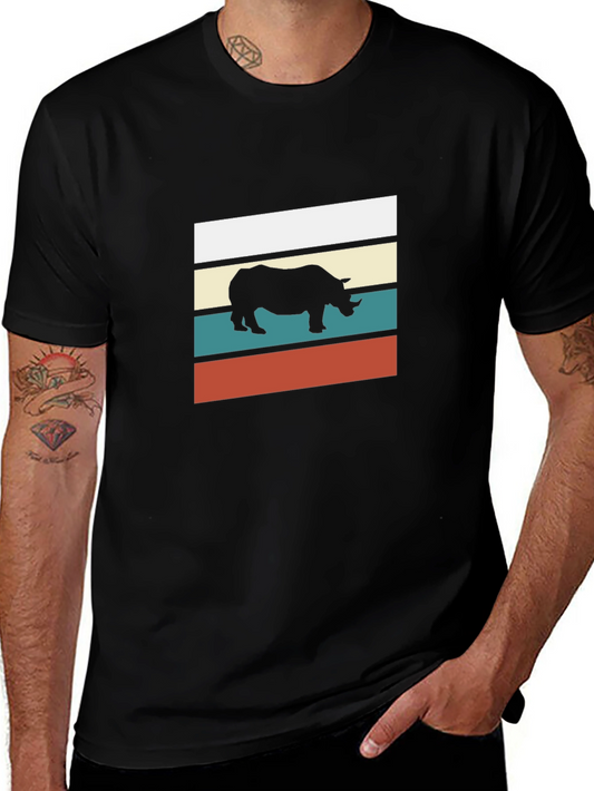 Retro Rhino Graphic Tee - Stylish Mens Black T-Shirt