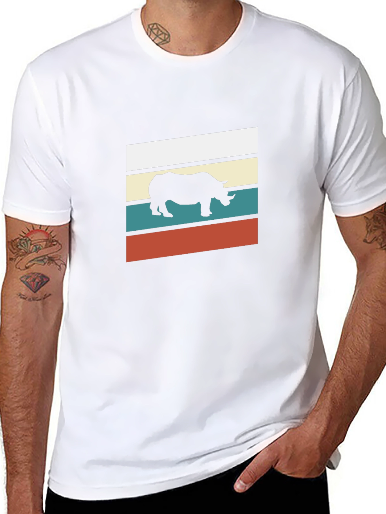 Retro Rhino Graphic Tee - Stylish Mens Black T-Shirt