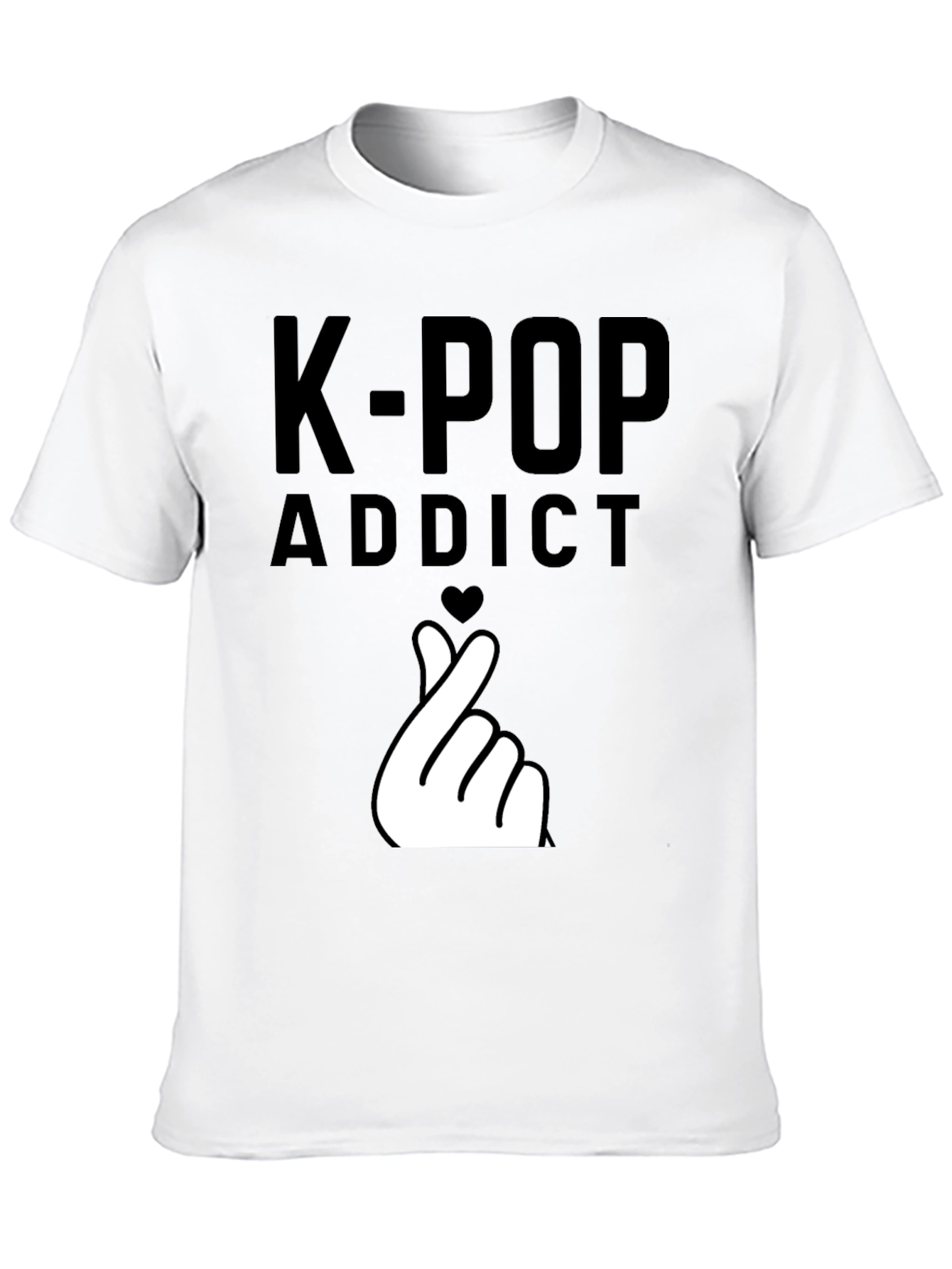 K-Pop Addict Black T-Shirt with Finger Heart Design