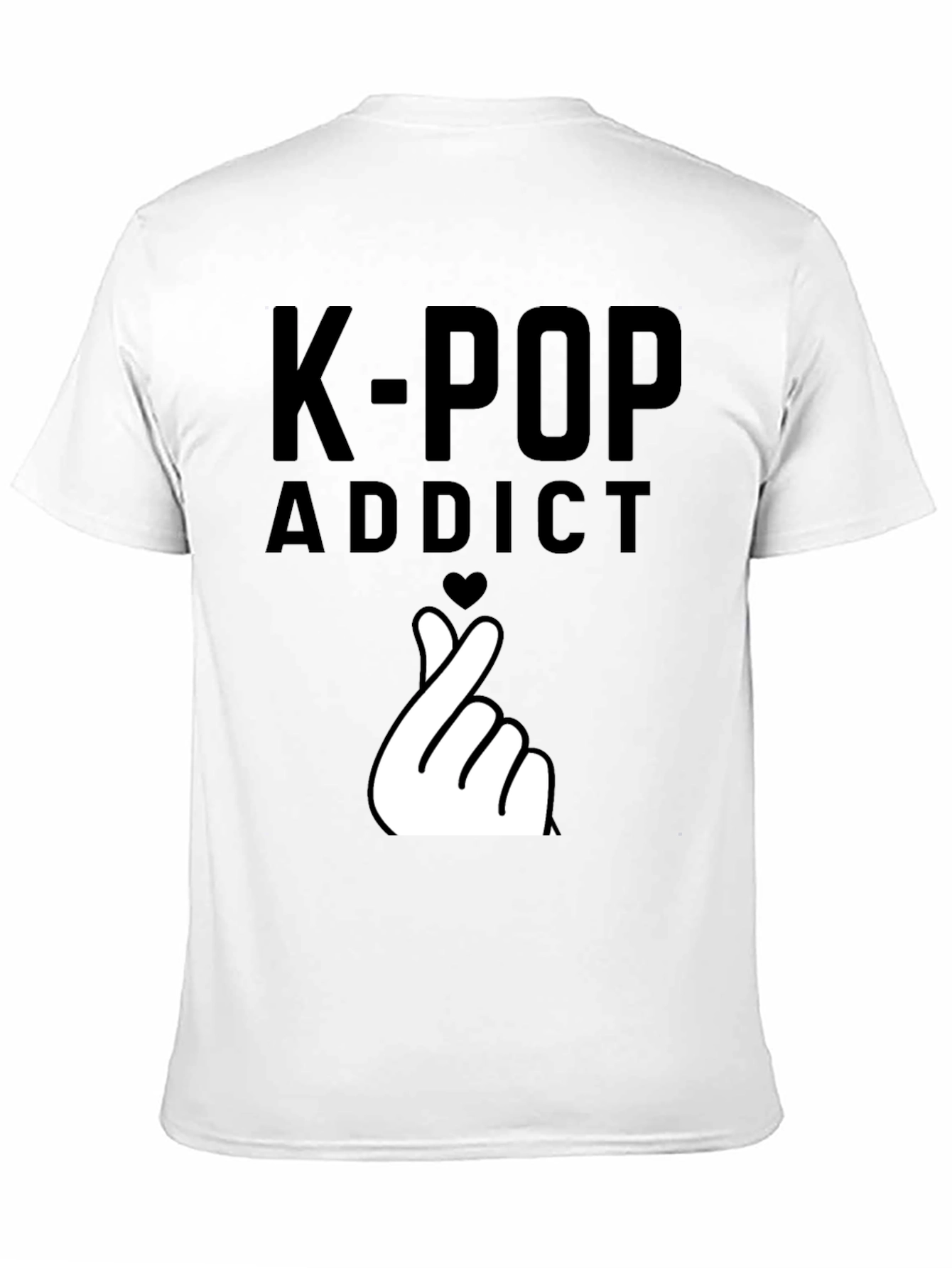 K-Pop Addict Black T-Shirt with Finger Heart Design