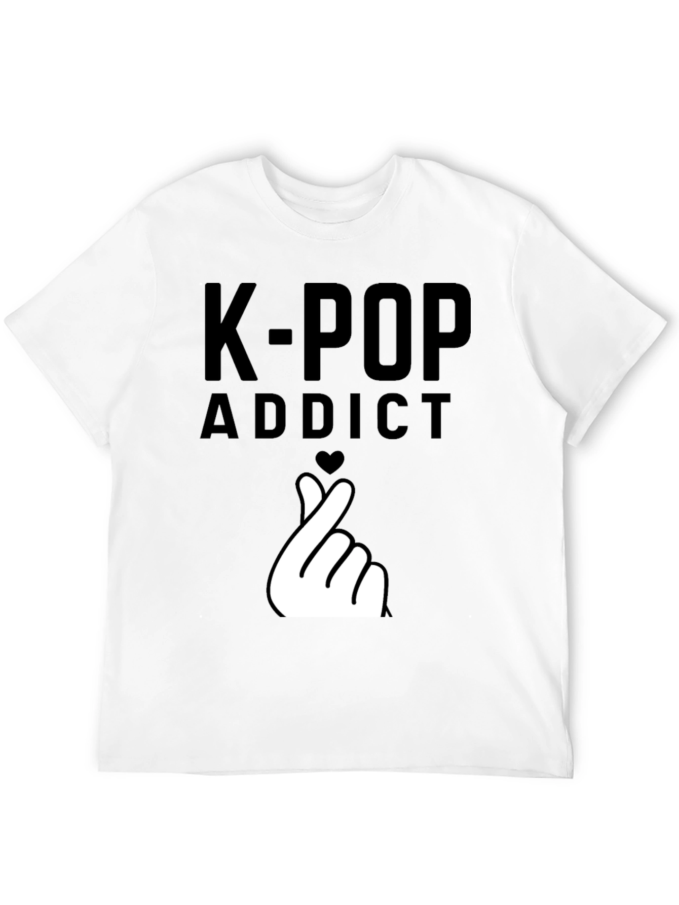 K-Pop Addict Black T-Shirt with Finger Heart Design