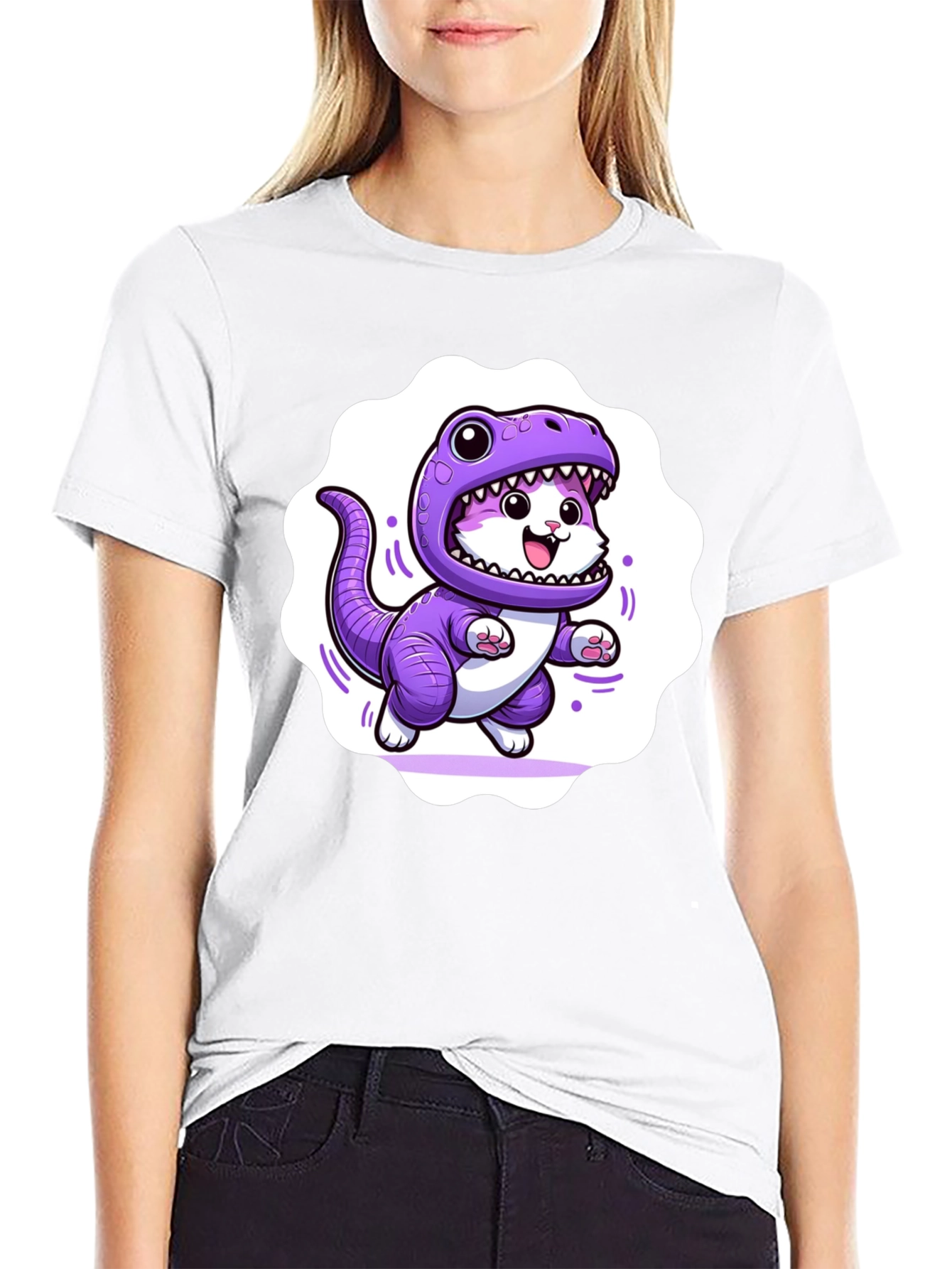 Cute Cat in Dino Costume Graphic T-Shirt