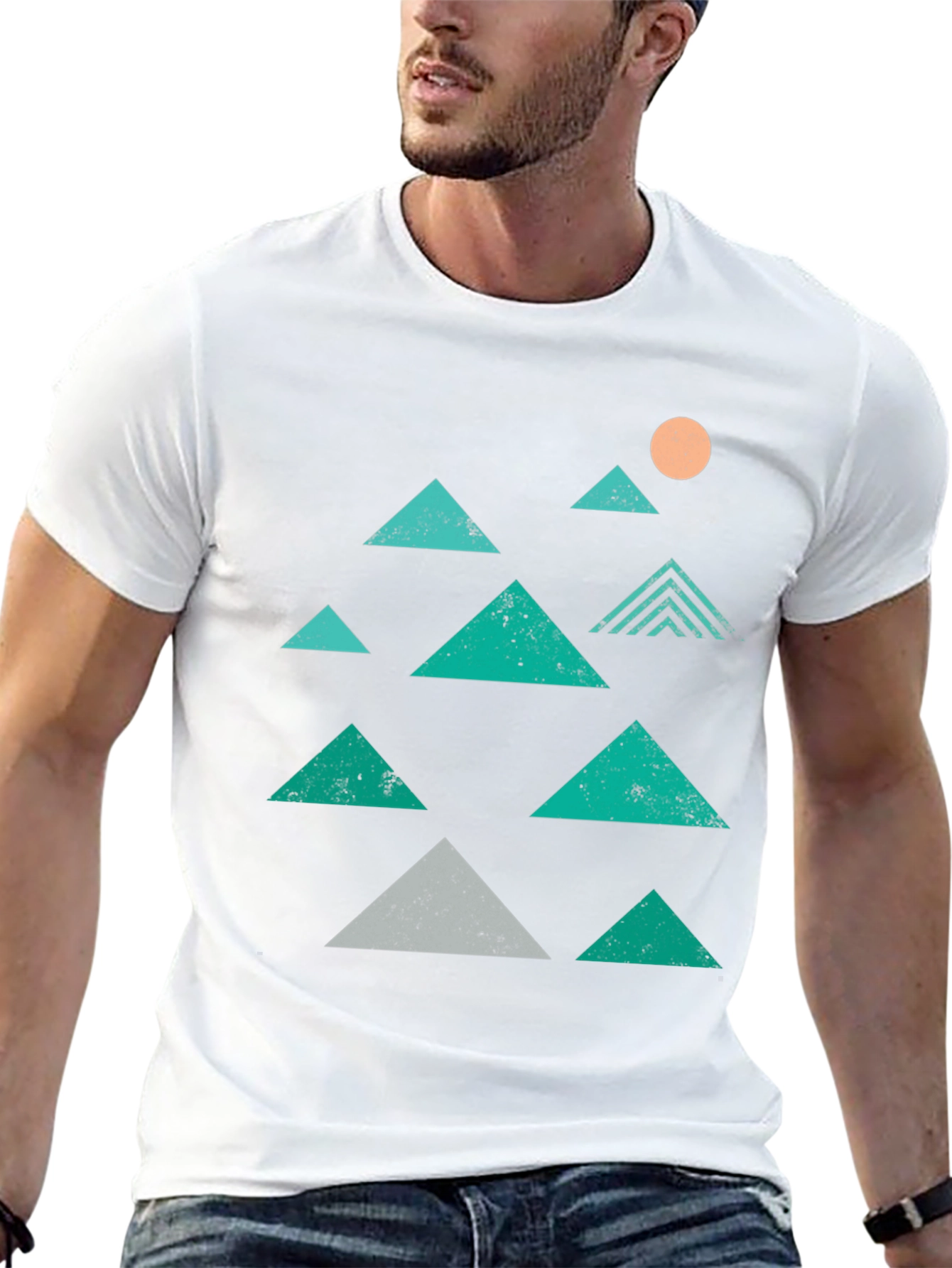 Geometric Mountain Graphic Tee - Black Cotton T-Shirt