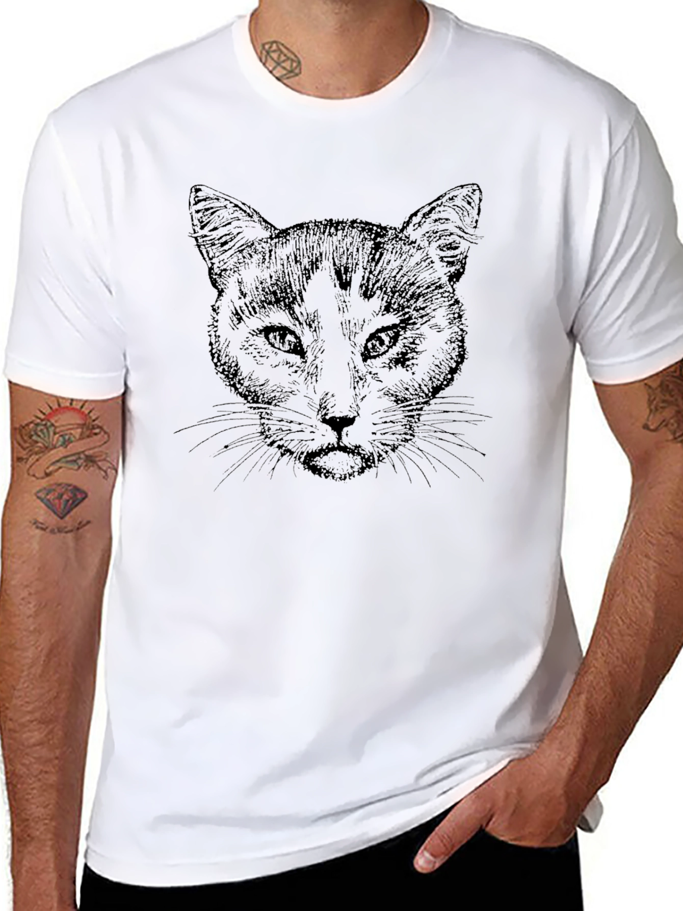 Cat Face Graphic T-Shirt - Black Unisex