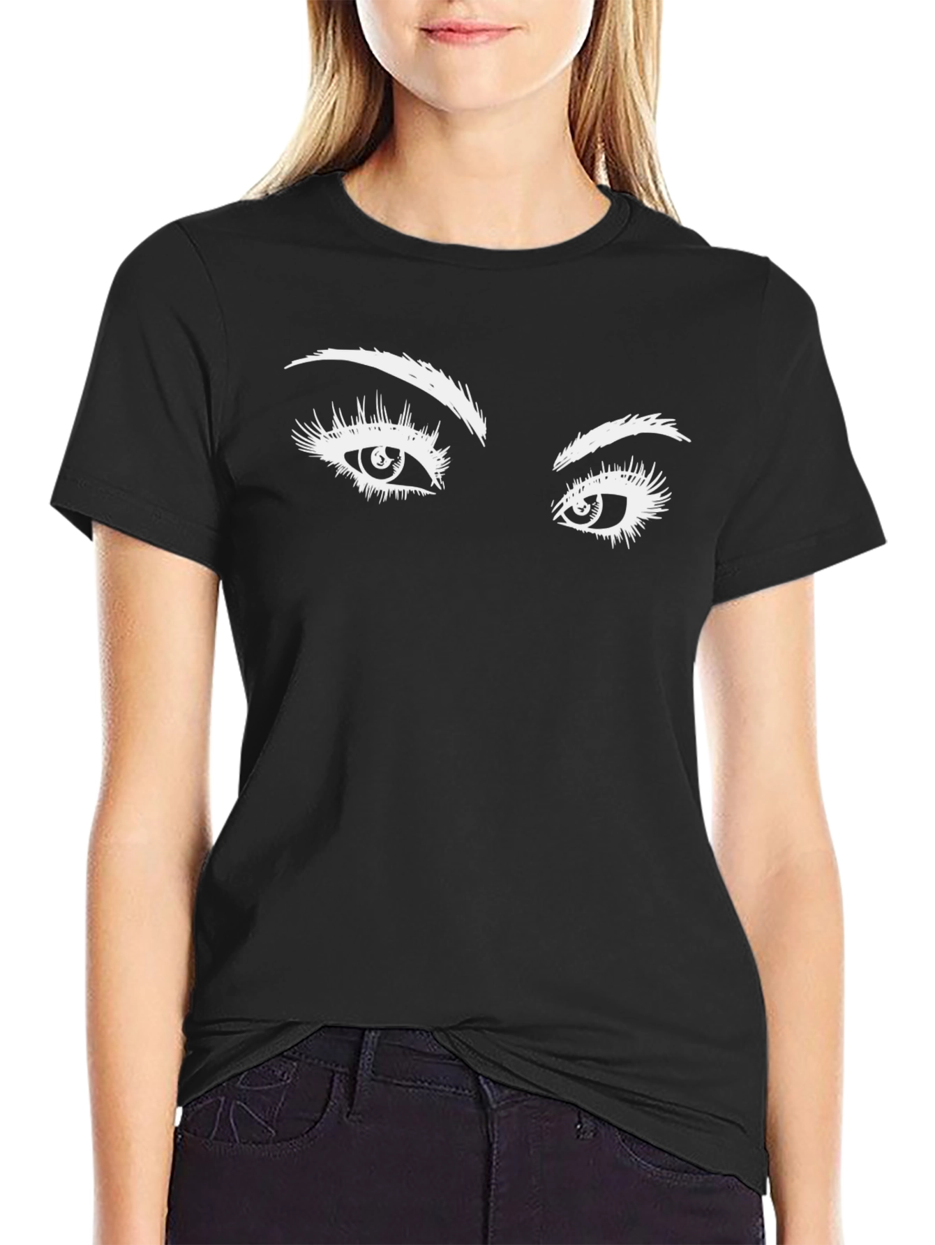 Expressive Eyes Graphic Tee - Black Cotton T-Shirt