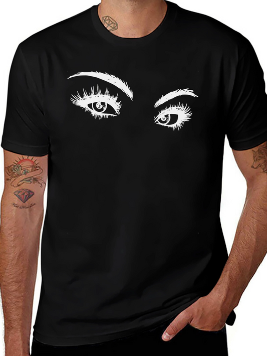 Expressive Eyes Graphic Tee - Black Cotton T-Shirt