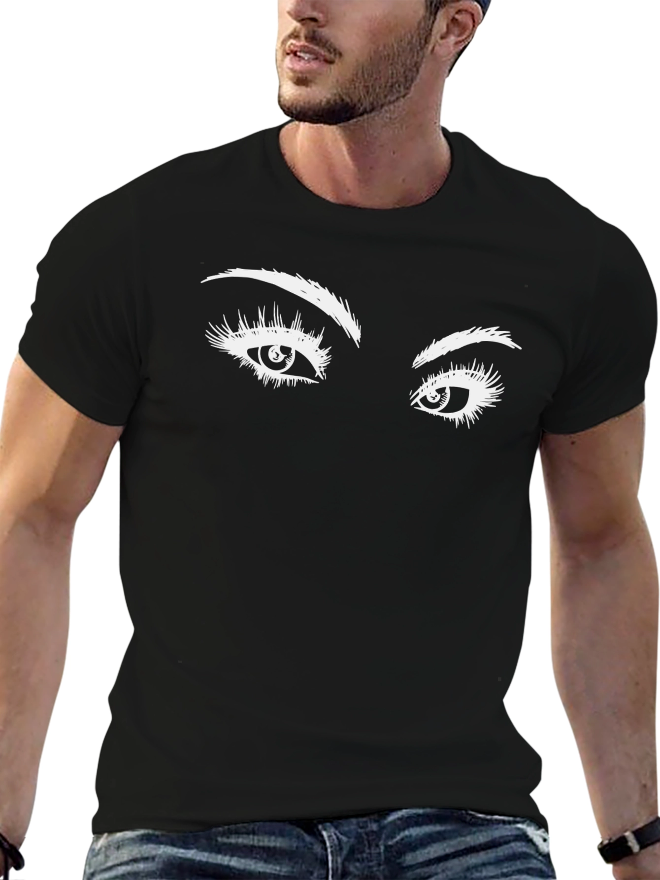 Expressive Eyes Graphic Tee - Black Cotton T-Shirt