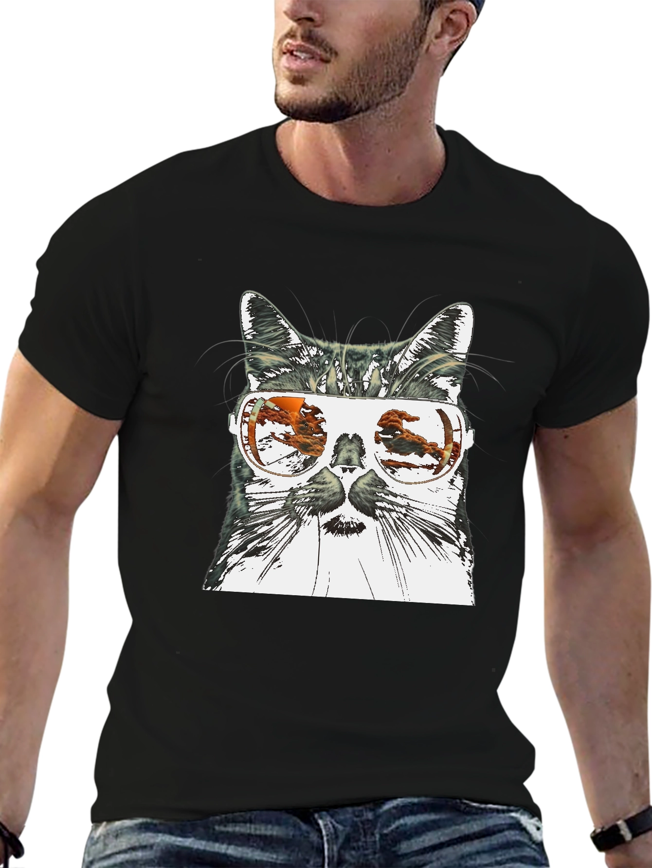 Cool Cat Sunglasses Graphic Tee - Black