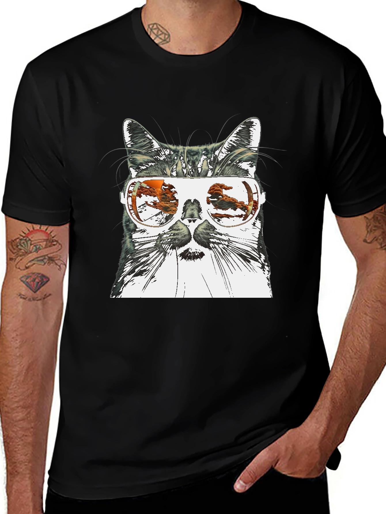 Cool Cat Sunglasses Graphic Tee - Black