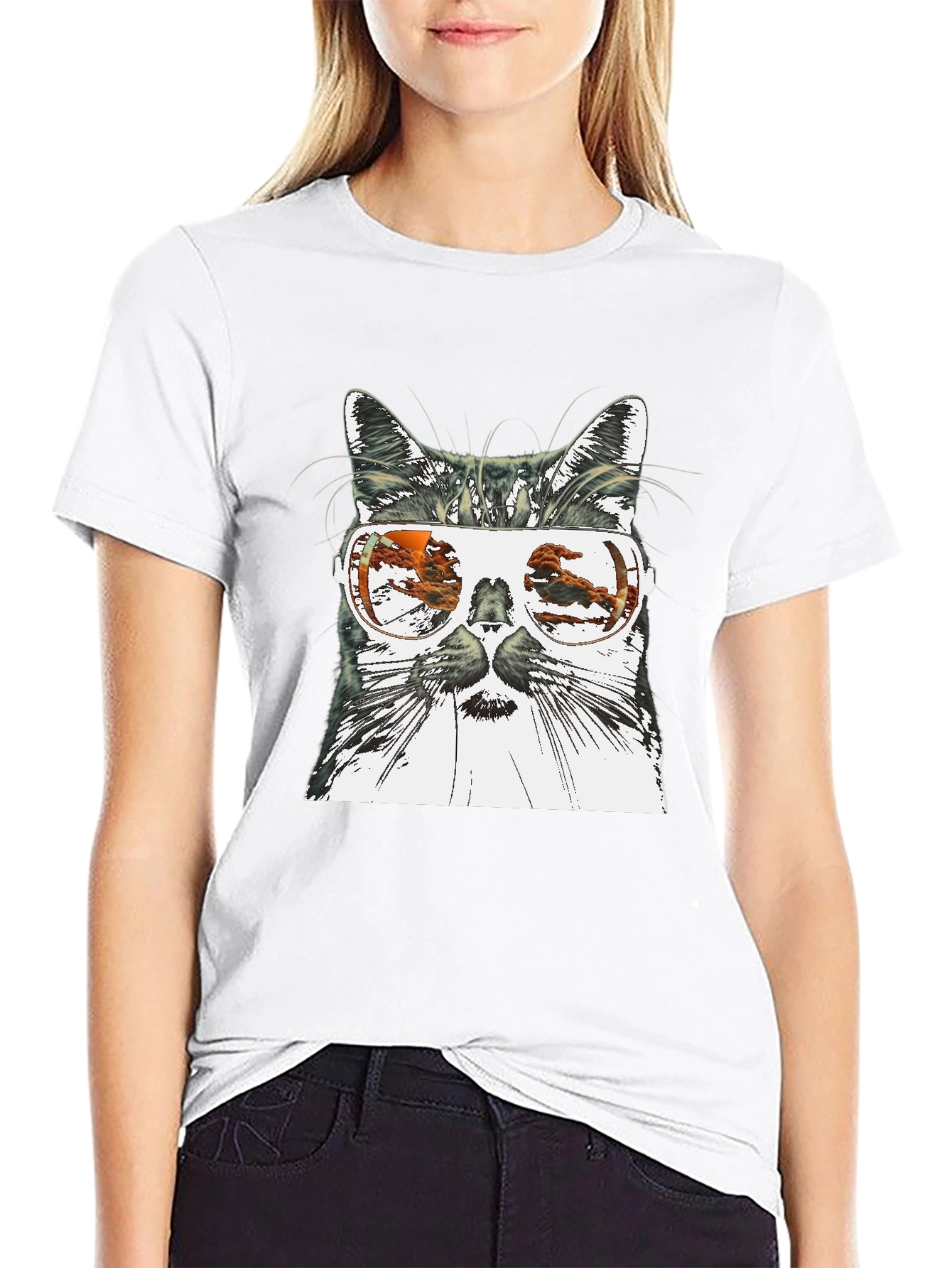 Cool Cat Sunglasses Graphic Tee - Black