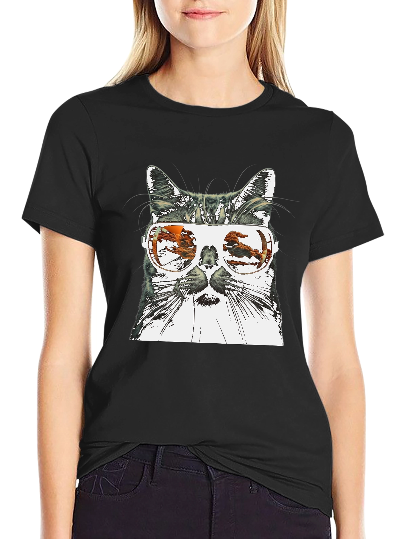 Cool Cat Sunglasses Graphic Tee - Black