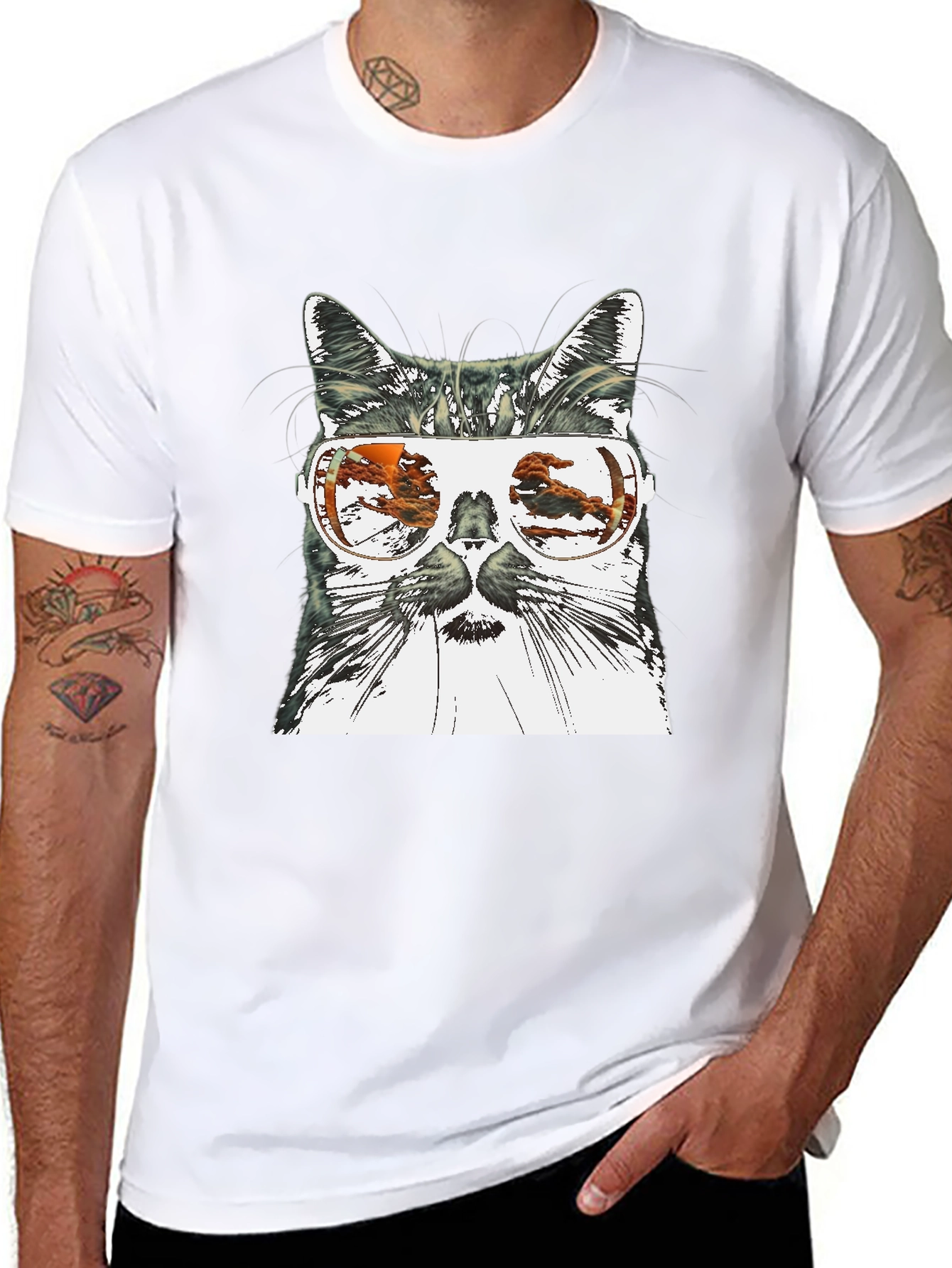 Cool Cat Sunglasses Graphic Tee - Black