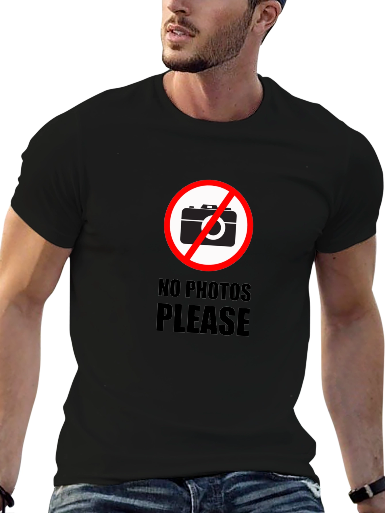 No Photos Please Graphic T-Shirt - Stylish Black Tee