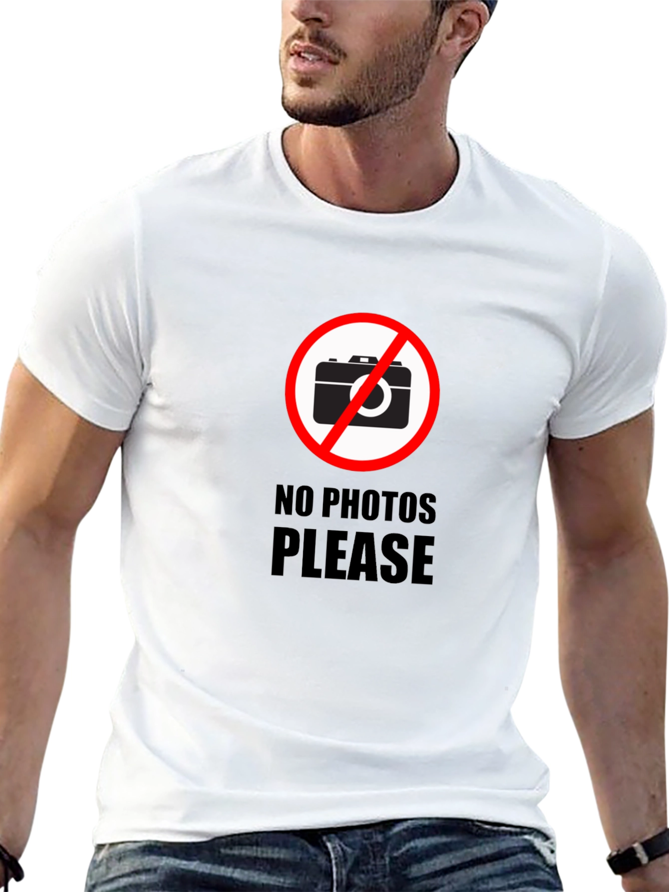 No Photos Please Graphic T-Shirt - Stylish Black Tee