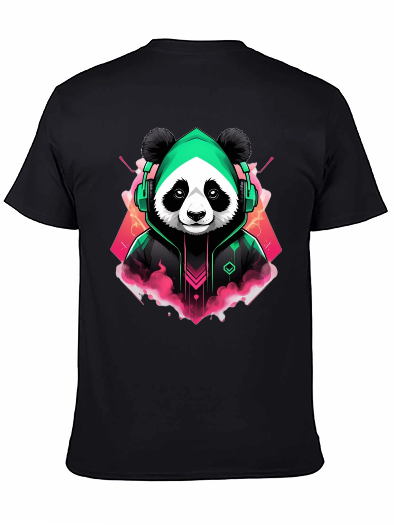 Cool Panda Gamer Graphic Tee - Black Cotton Blend