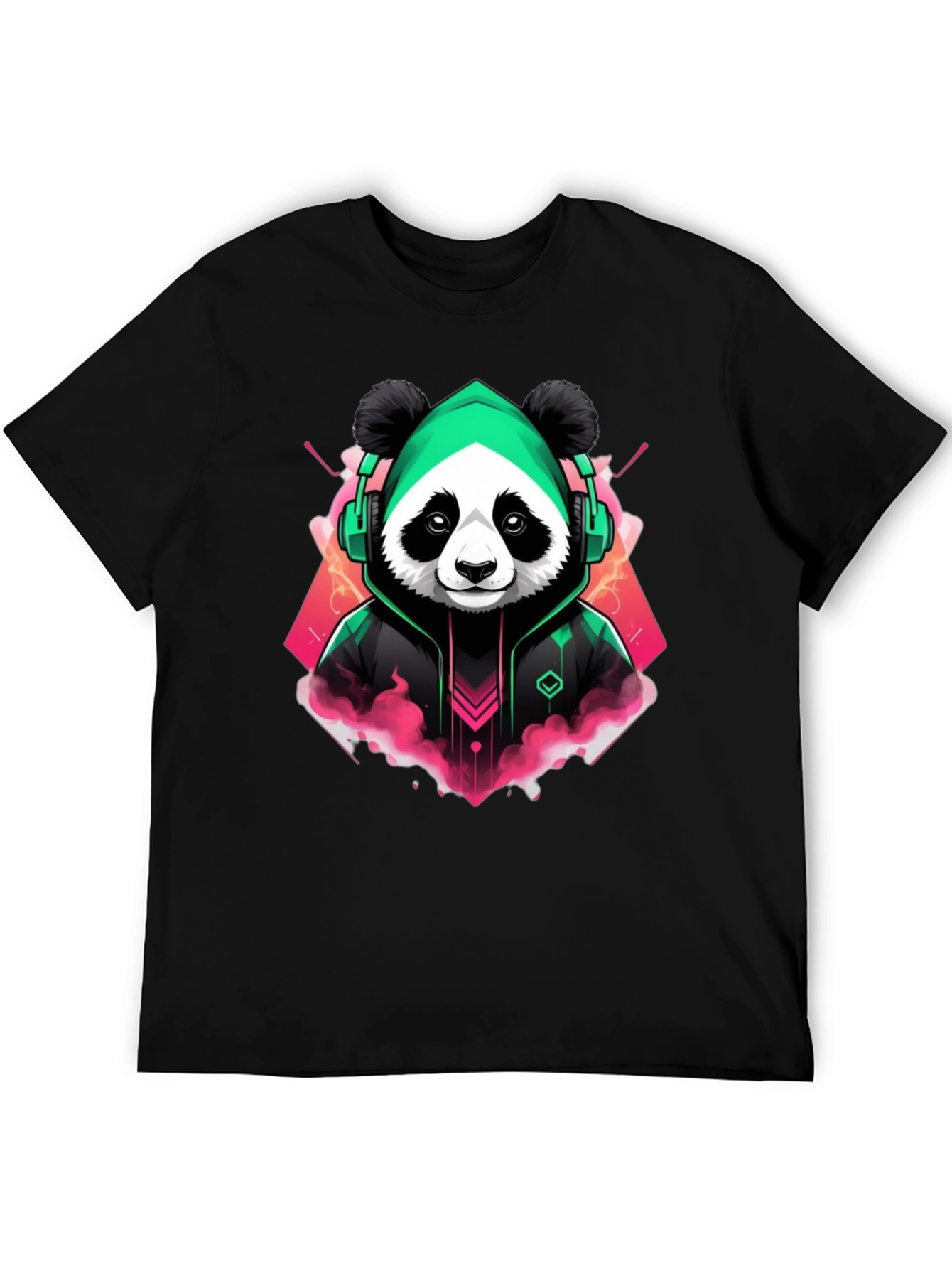 Cool Panda Gamer Graphic Tee - Black Cotton Blend