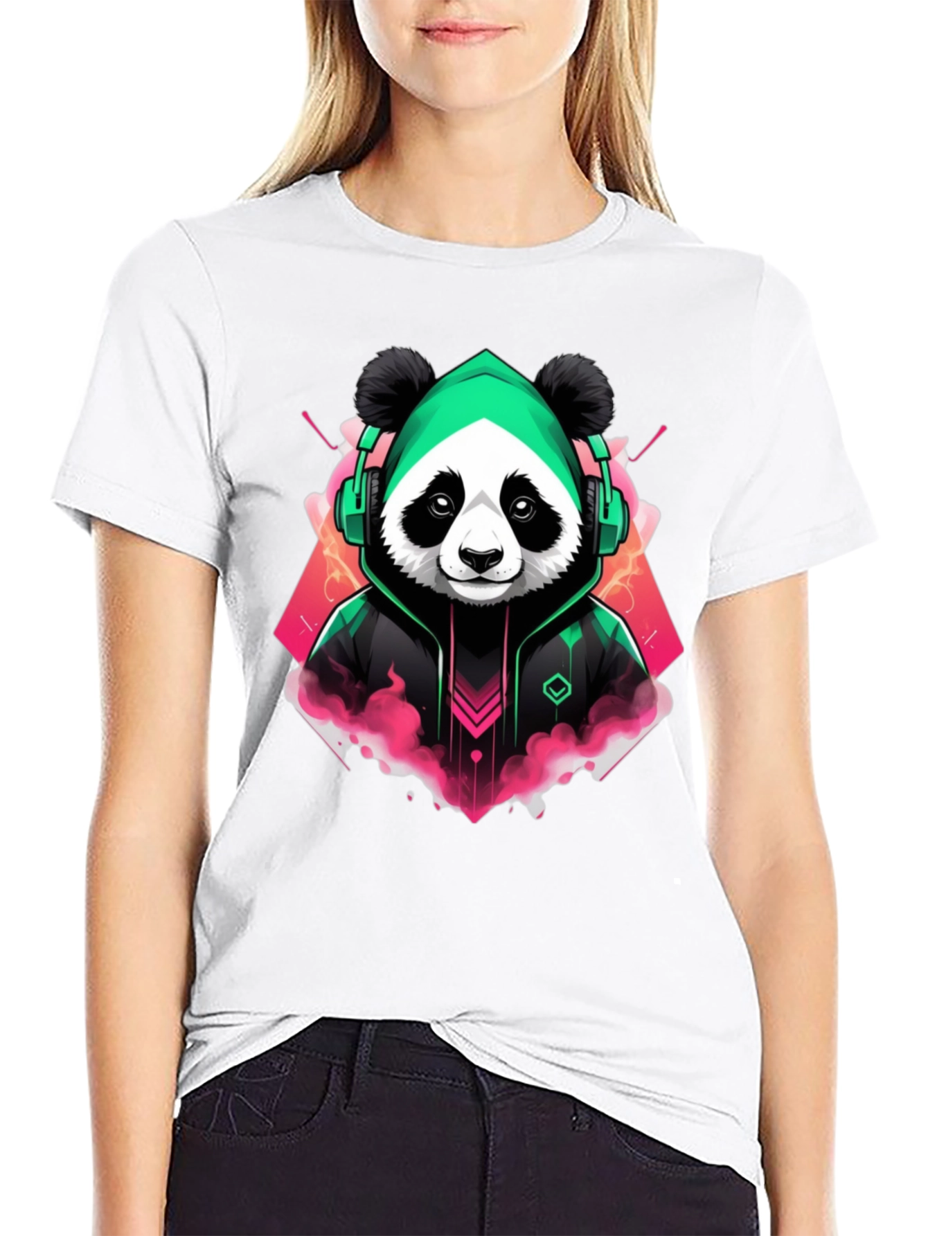 Cool Panda Gamer Graphic Tee - Black Cotton Blend