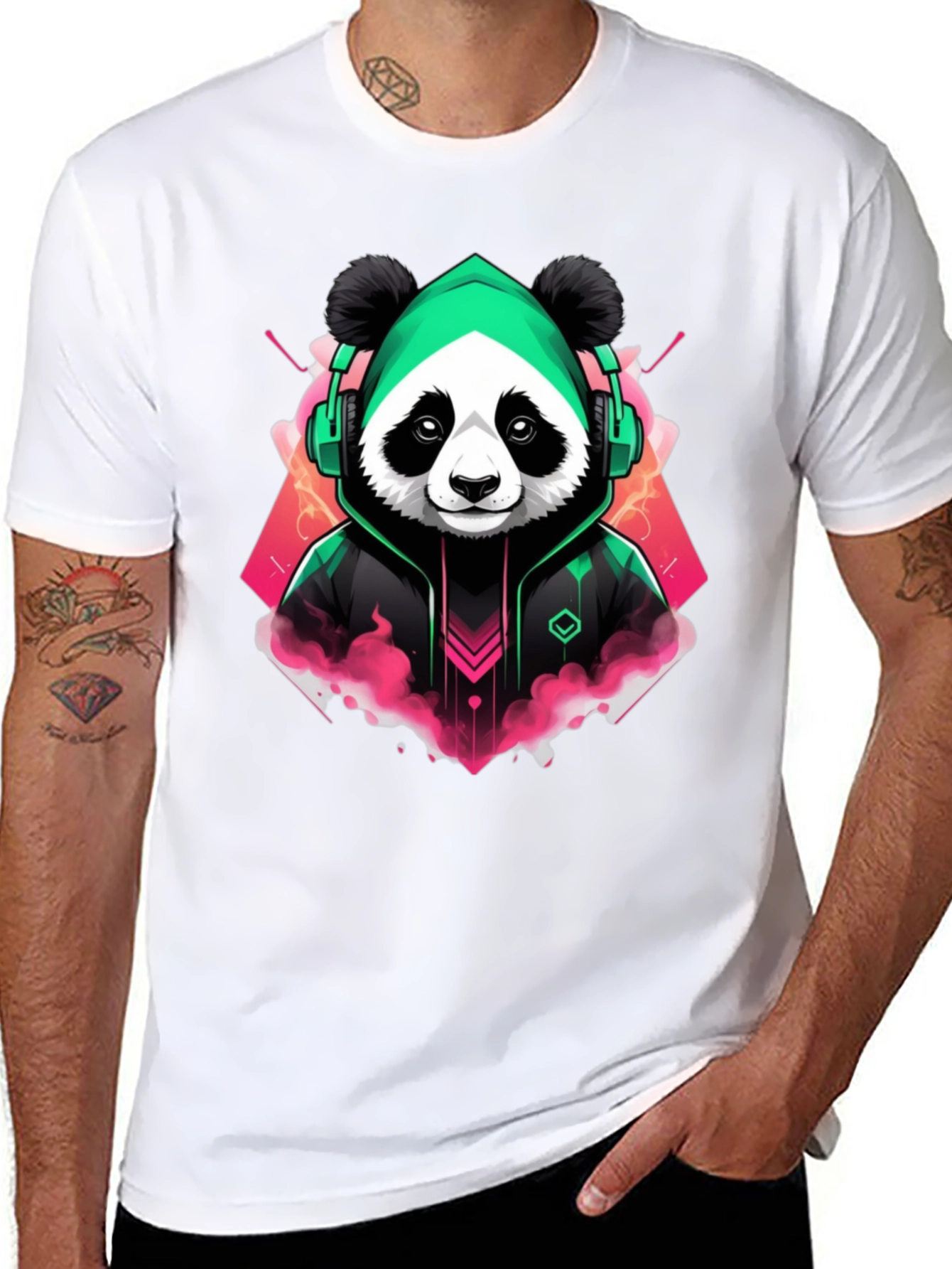 Cool Panda Gamer Graphic Tee - Black Cotton Blend