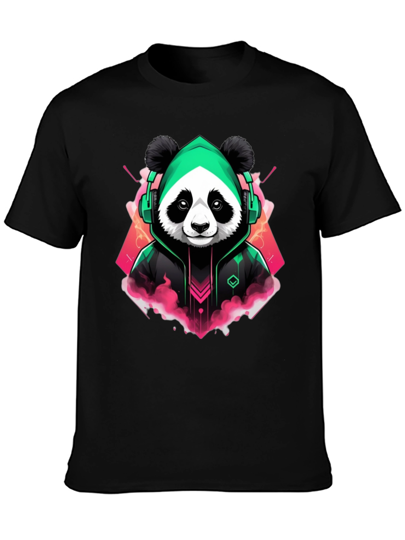 Cool Panda Gamer Graphic Tee - Black Cotton Blend
