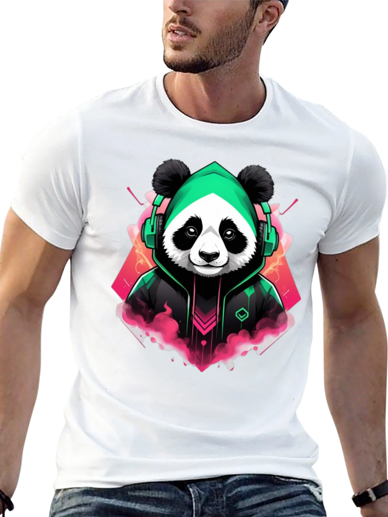 Cool Panda Gamer Graphic Tee - Black Cotton Blend