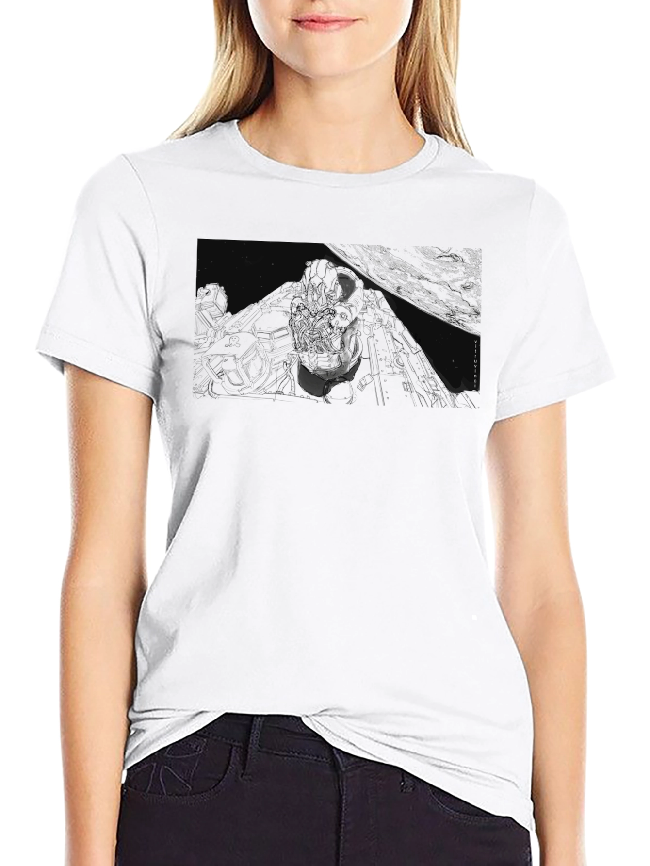 Graphic Print Black T-Shirt - Space Scene