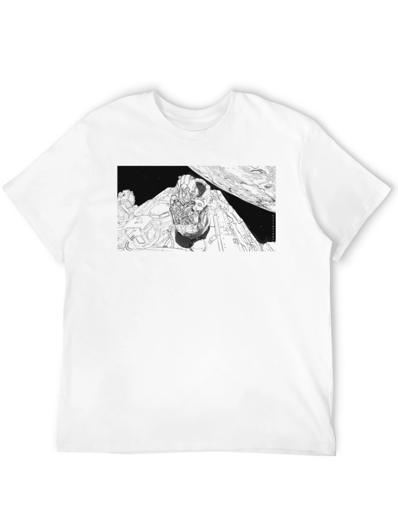 Graphic Print Black T-Shirt - Space Scene