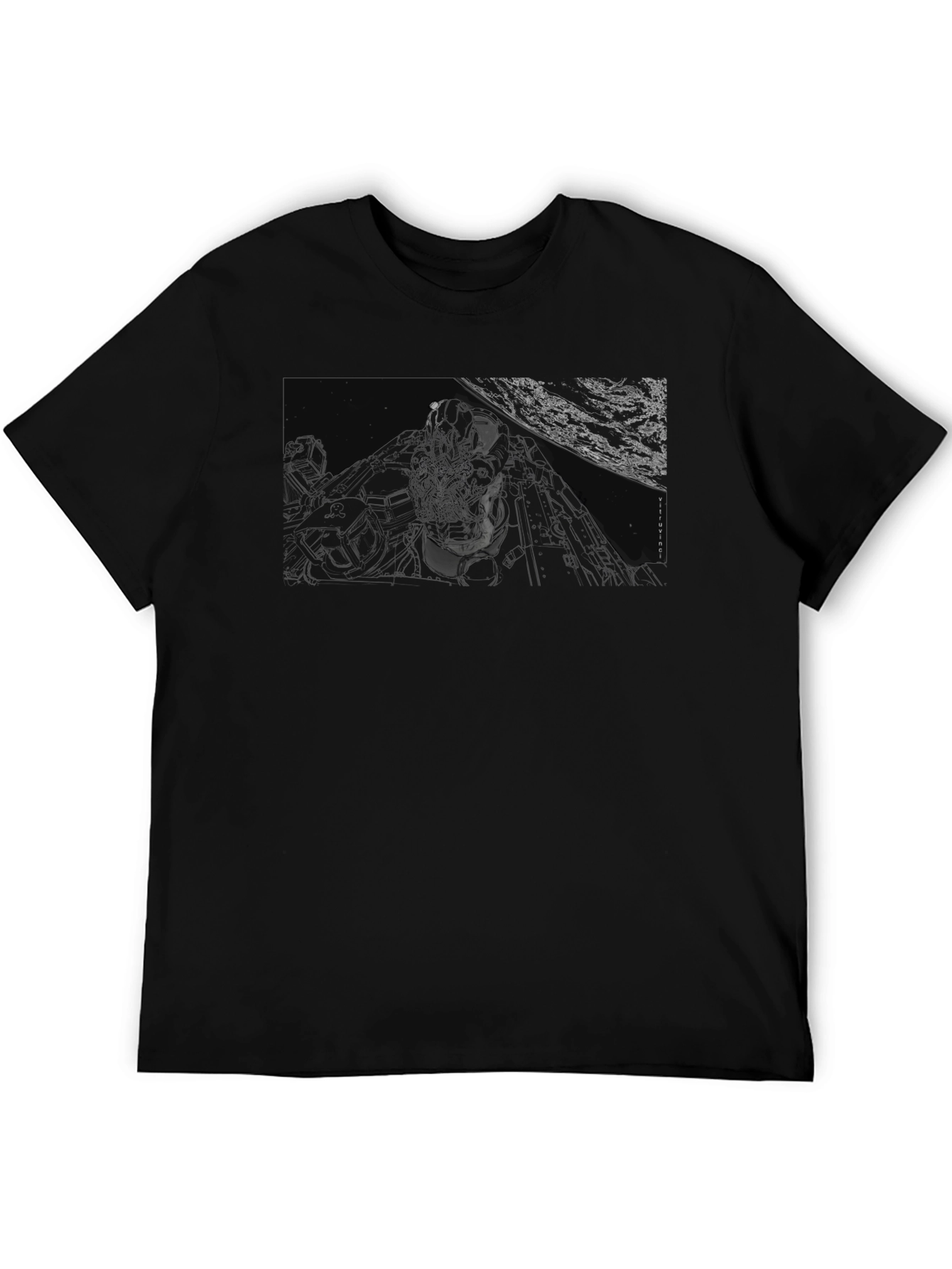 Graphic Print Black T-Shirt - Space Scene